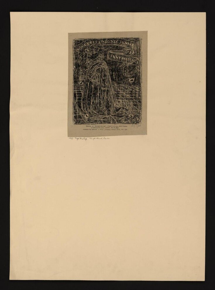 Rubbing of kneeling effigy and scroll of Roger Bishop top image