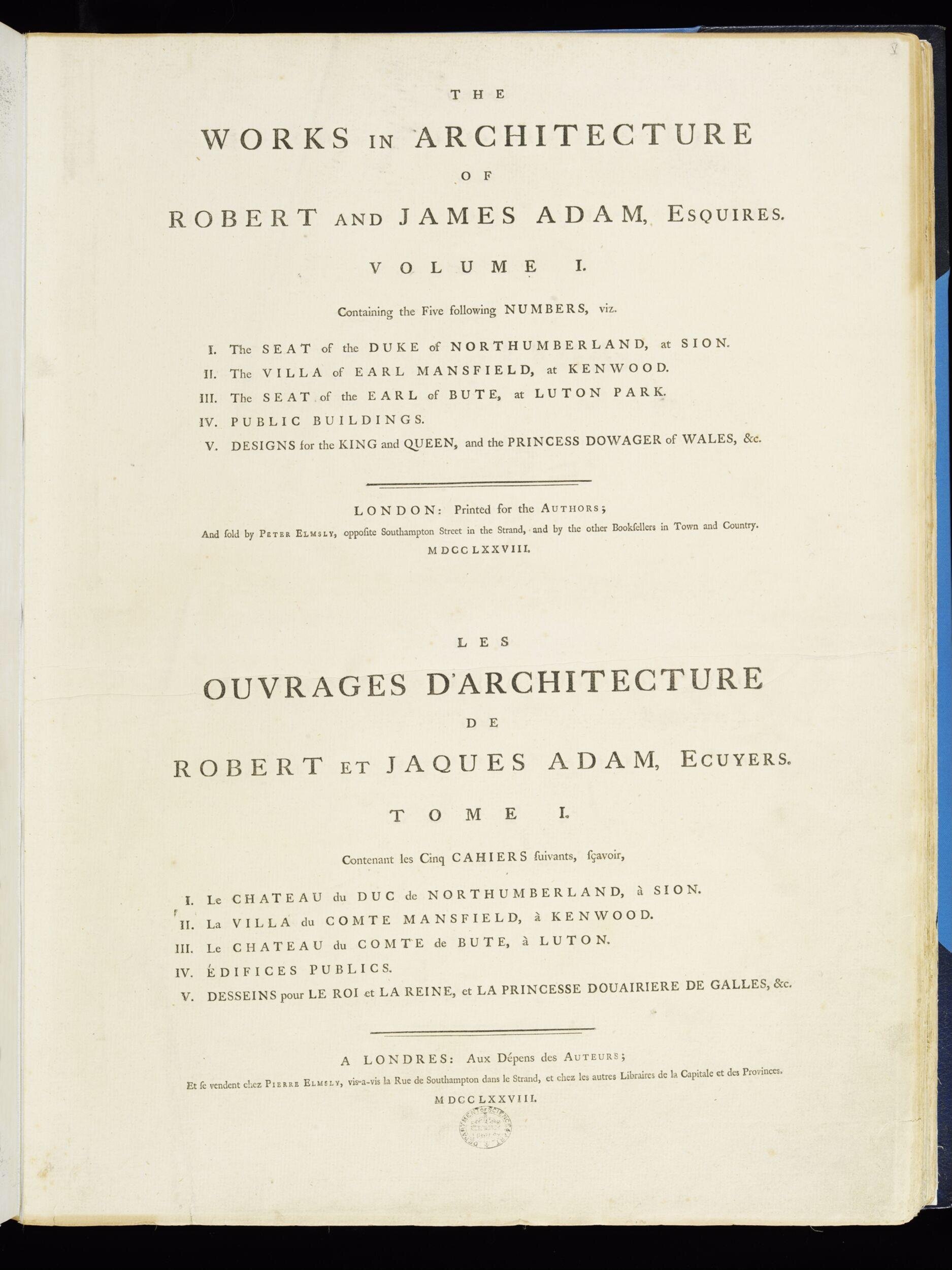 The works in architecture of Robert and James Adam