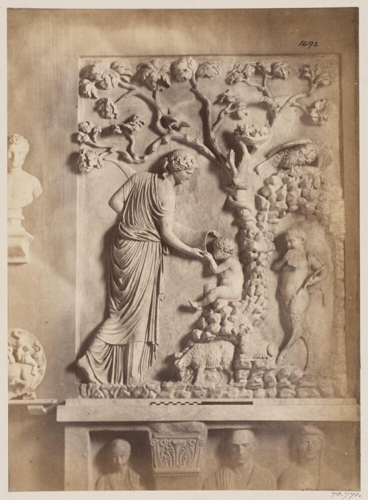 Sculpture - The infancy of Bacchus of the first century in the Lateran Museum, a Nymph gives him drink top image