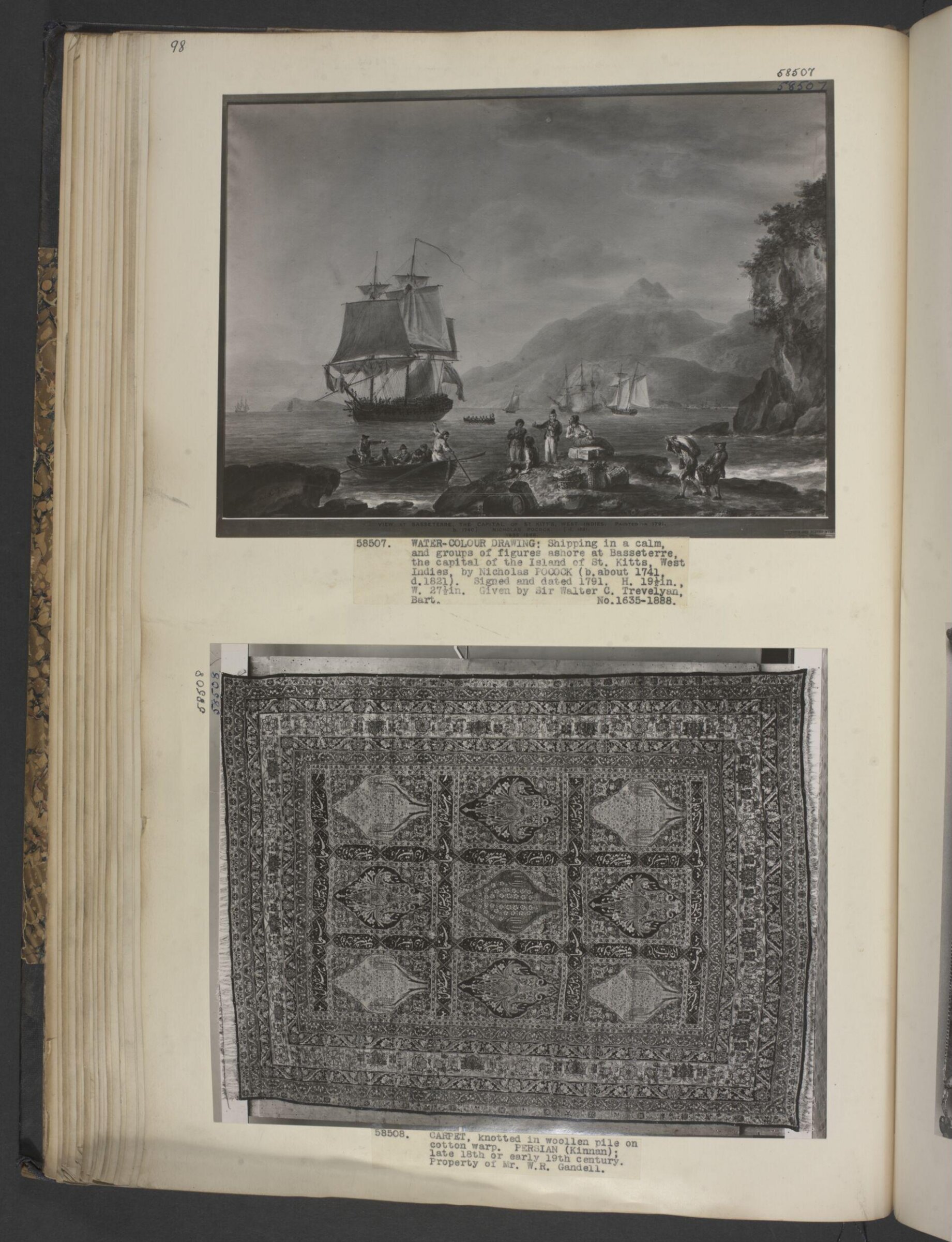 Shipping in a calm, and groups of figures ashore at Basseterre, the capital of the island of St. Kitts, West Indies, Pocock, 1791