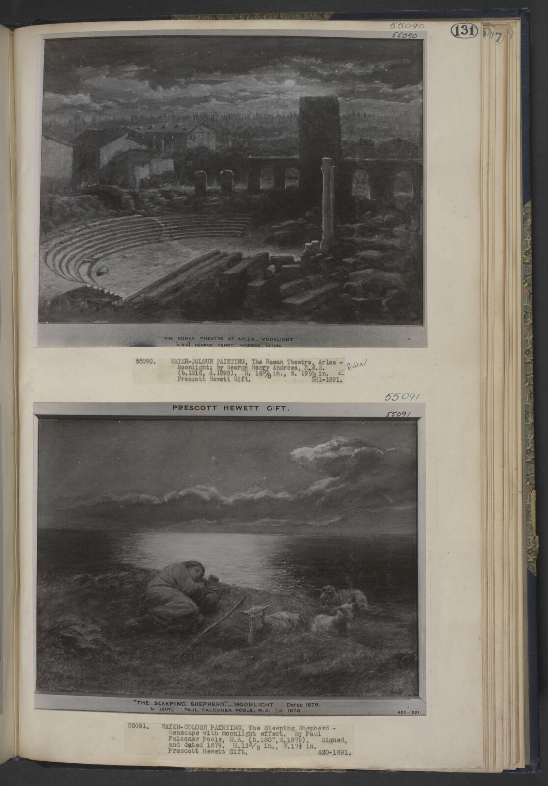 The Sleeping Shepherd : Seascape, with moonlight effect, Poole, 1879
