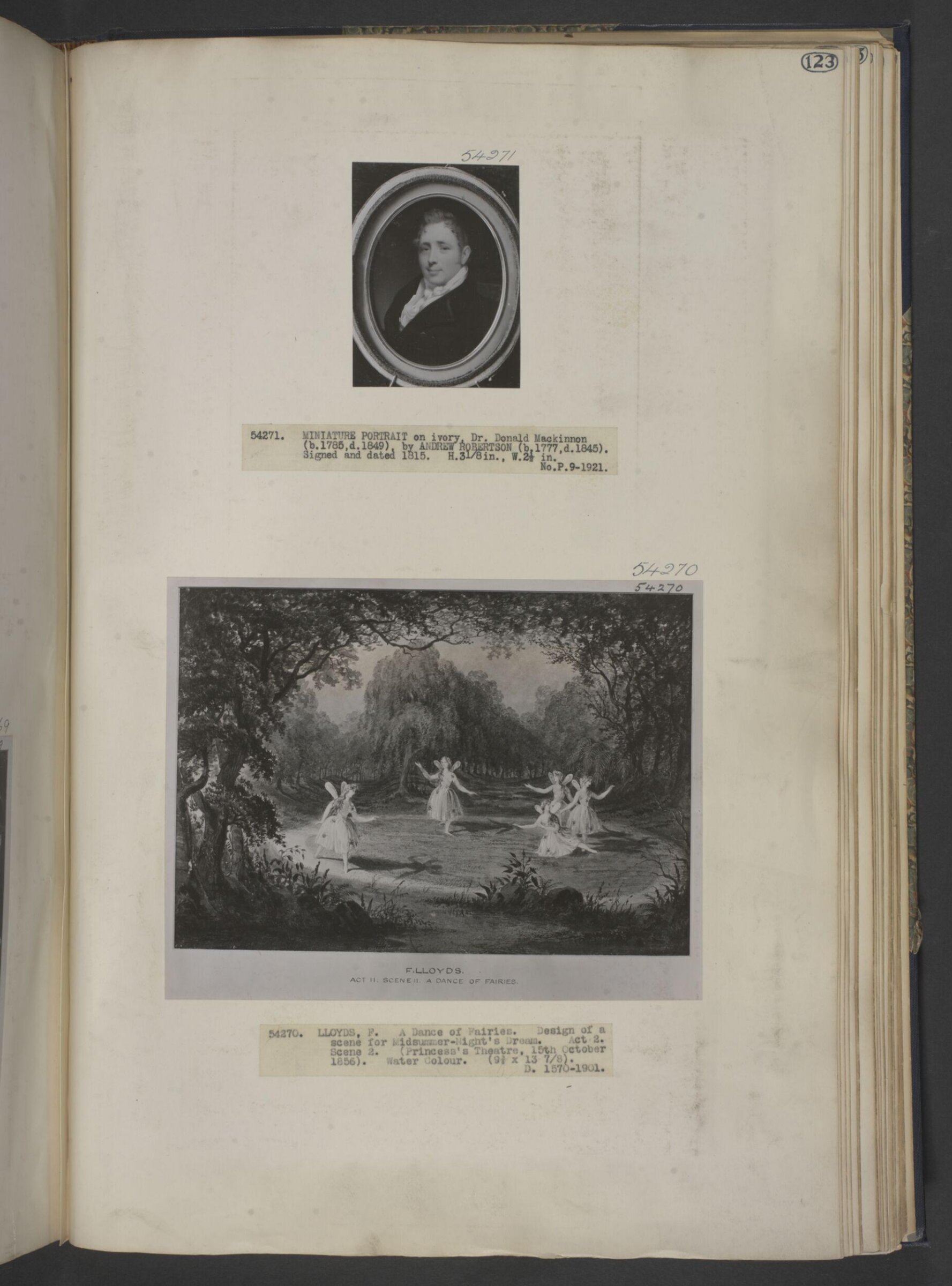 drawing of scenery and props in Midsummer Night's Dream, F. Lloyds, 1851-1859