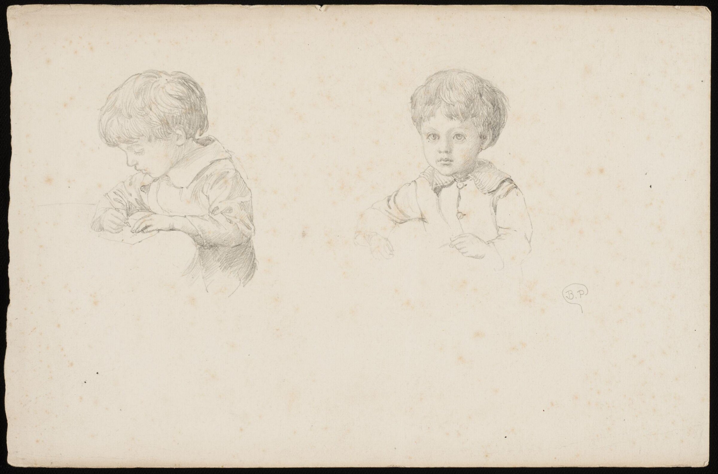 Two studies of a young boy writing, Beatrice Parsons, ca. 1899