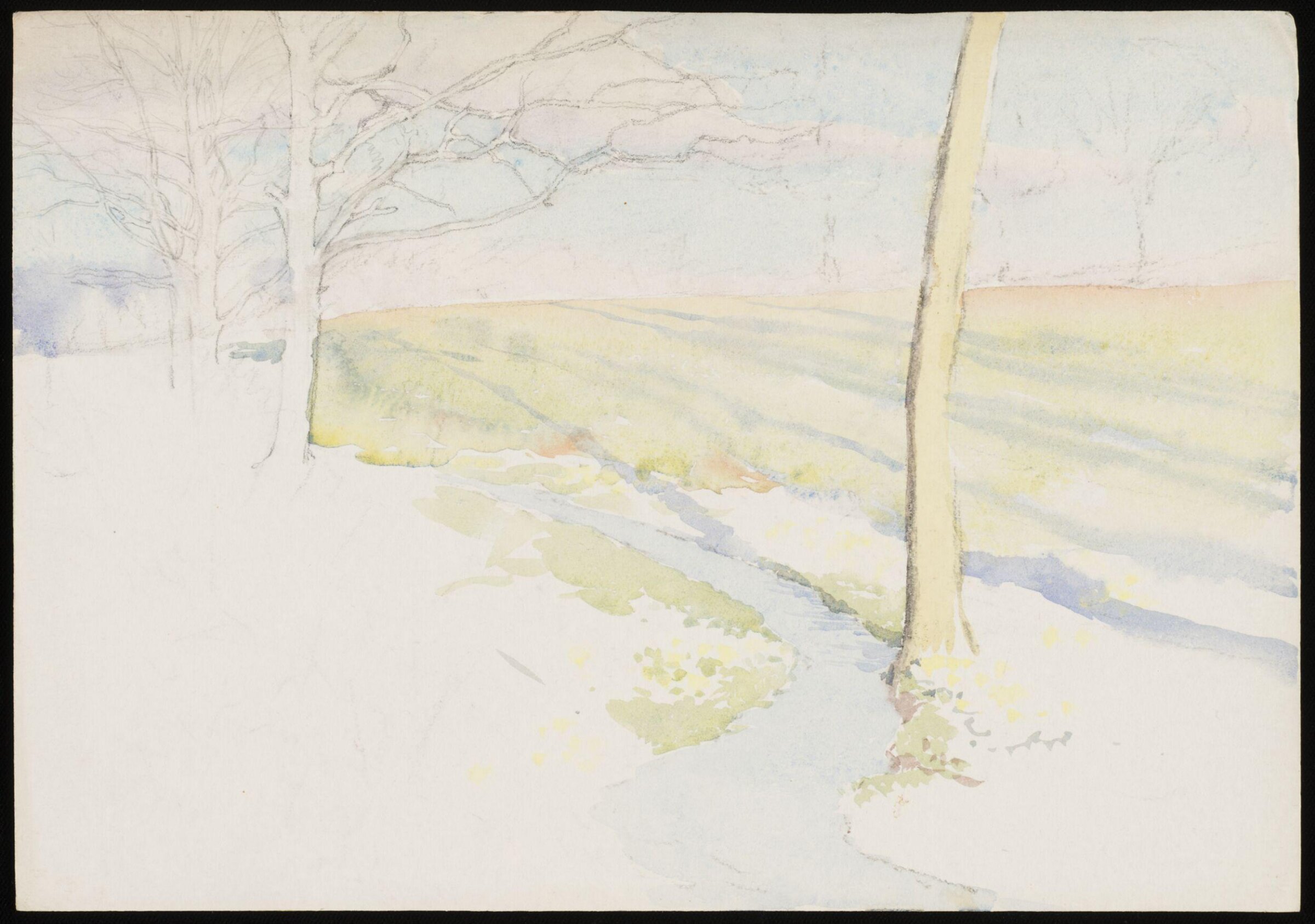 Rough landscape sketch of trees and a stream, Beatrice Parsons, ca. 1899
