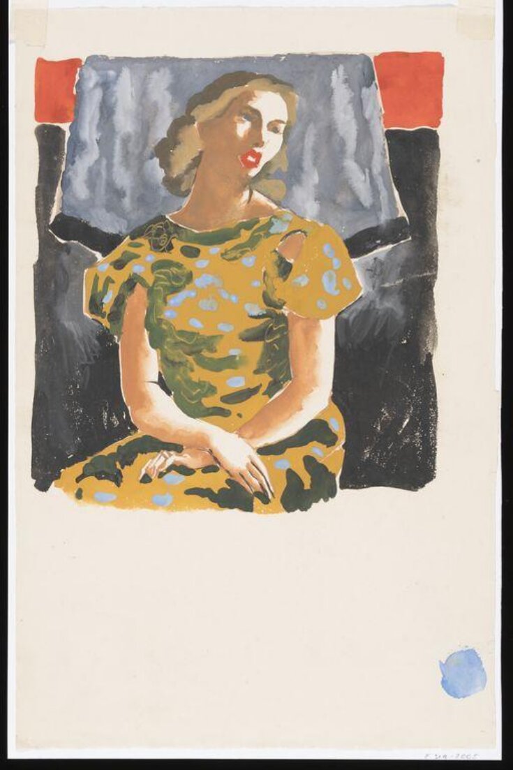Gouache figure study of a woman in a yellow and green dress top image