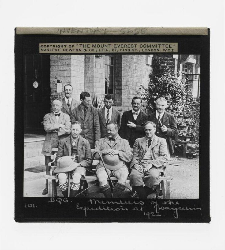 Slide 101. Members of the Expedition at Darjeeling, 1922. Noel, John