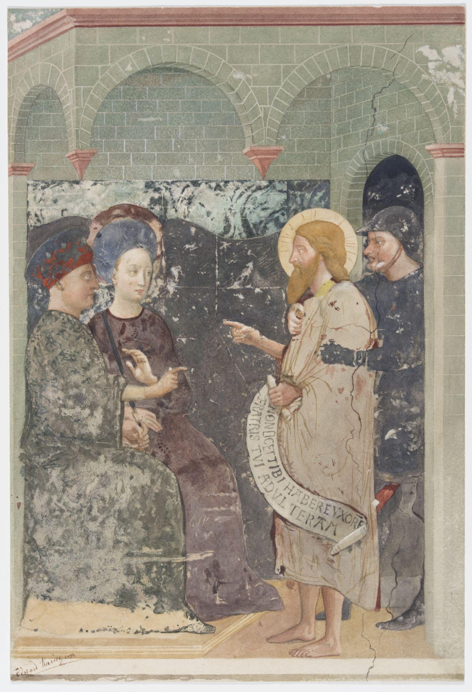 Copy after the painting St John the Baptist before Herod by Masolino in Castiglione d'Olona, Edward Kaiser