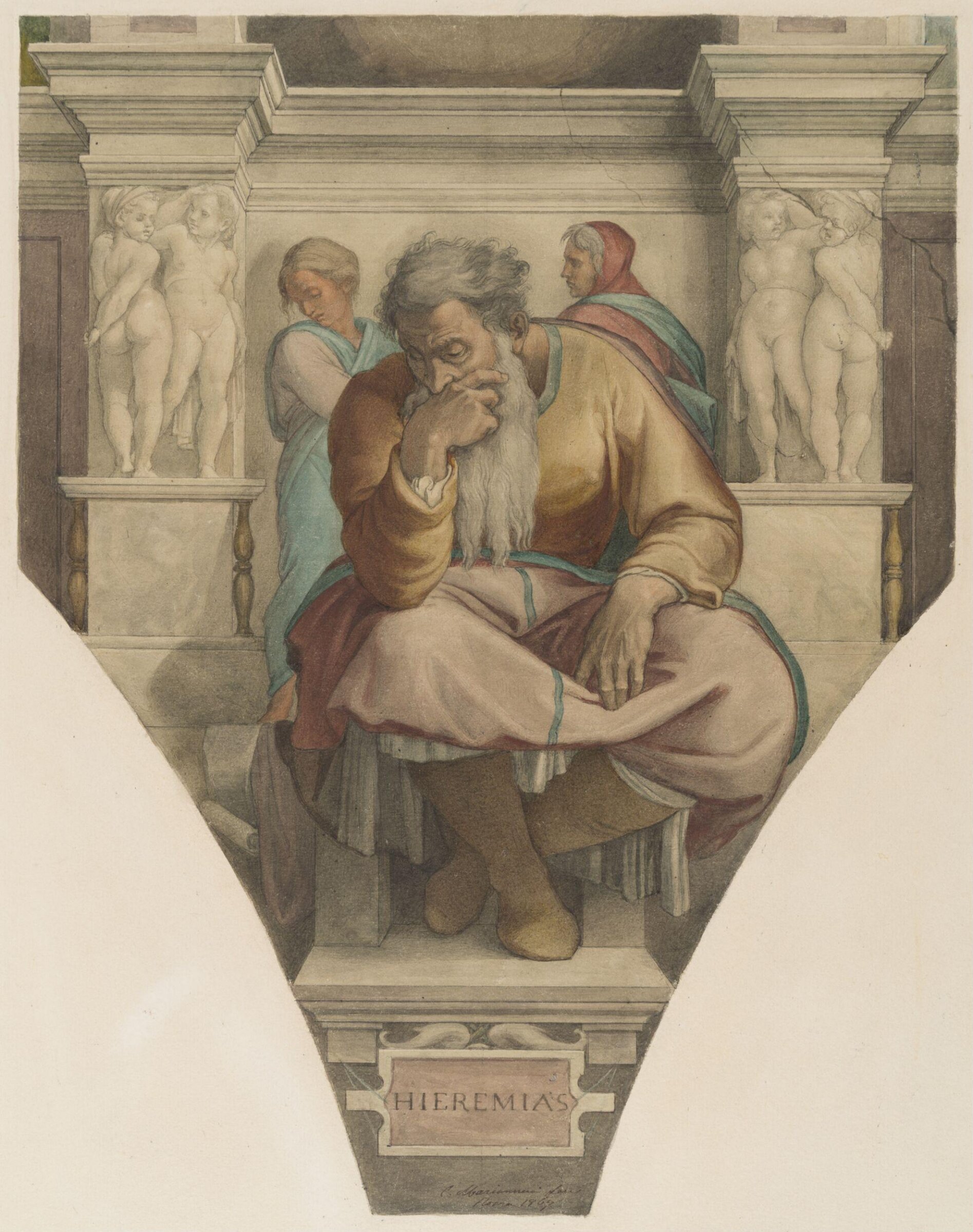 Copy after Michelangelo’s fresco of the ‘Prophet Jeremiah’ on the Sistine Chapel vault (Sistine Chapel, Rome, about 1512), Cesari Mariannecci, 1867