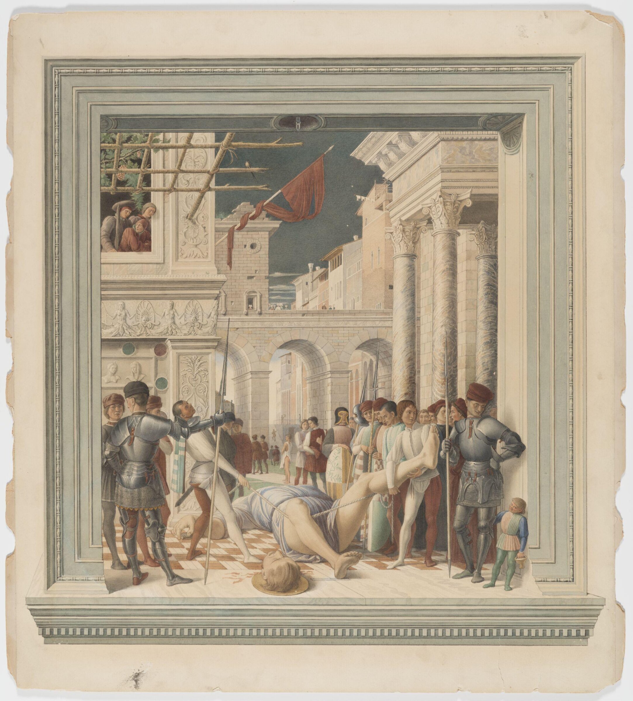 Copy after the painting Death of St Christopher by  Andrea Mangtegna in the Eremitani, Padua, Cesari Mariannecci, 1861