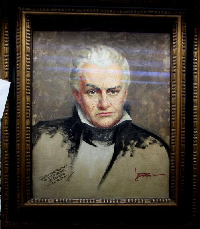 Tito Gobbi (1908-1984) as Scarpia in Puccini's 'Tosca'. Painting by Leonard Boden (1911-1999)