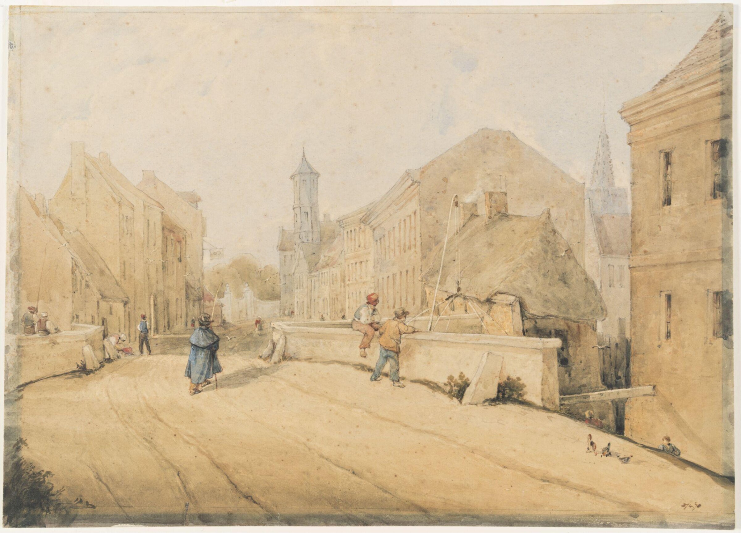 Street, with Bridge and Figures, Francia, 1827
