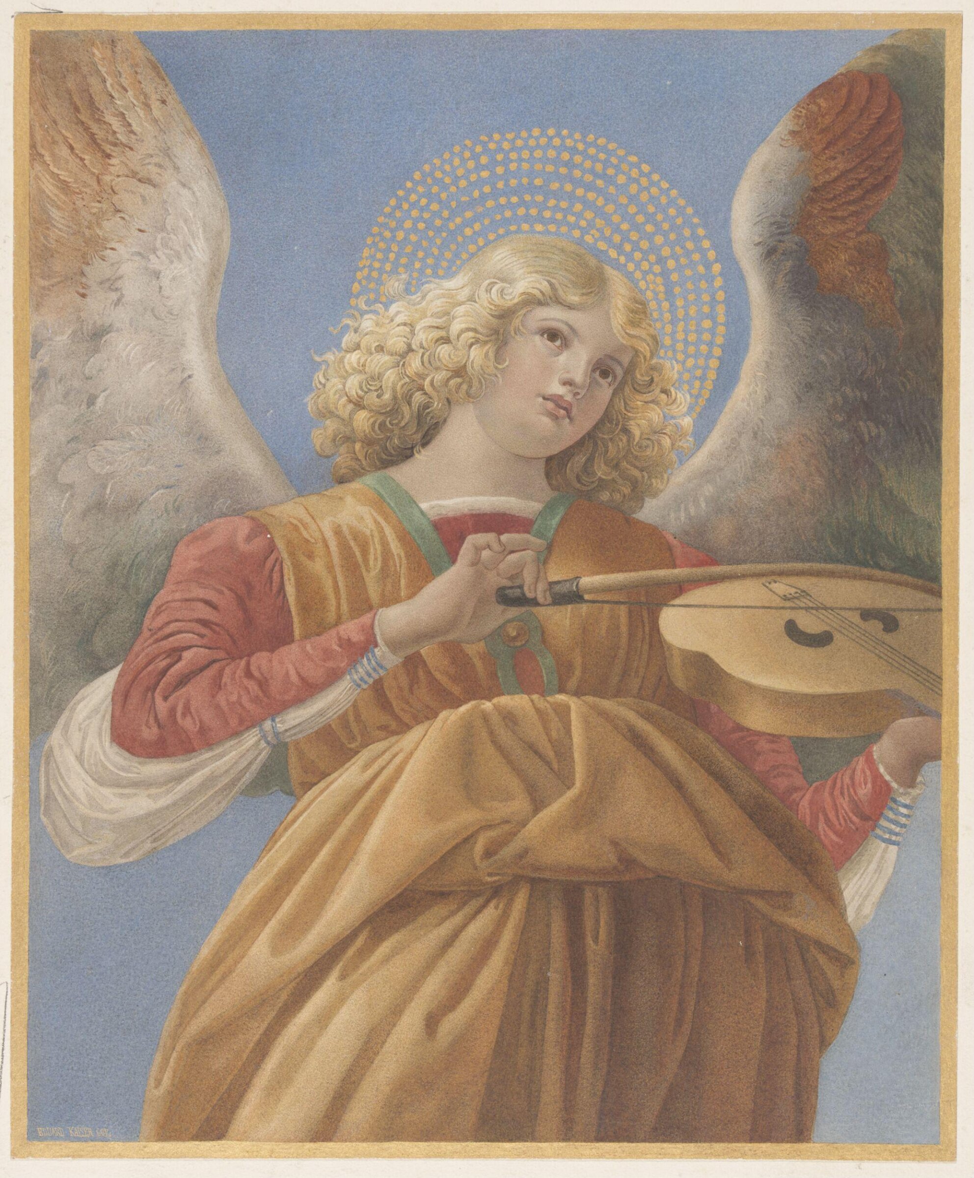 Copy of a detail of the painting     , Angel with  Lute by Melozzo da Forli in the Pinacoteca Vaticana,  Rome, Edward Kaiser, Inscribed in ink EDVARD KAISER COP.
