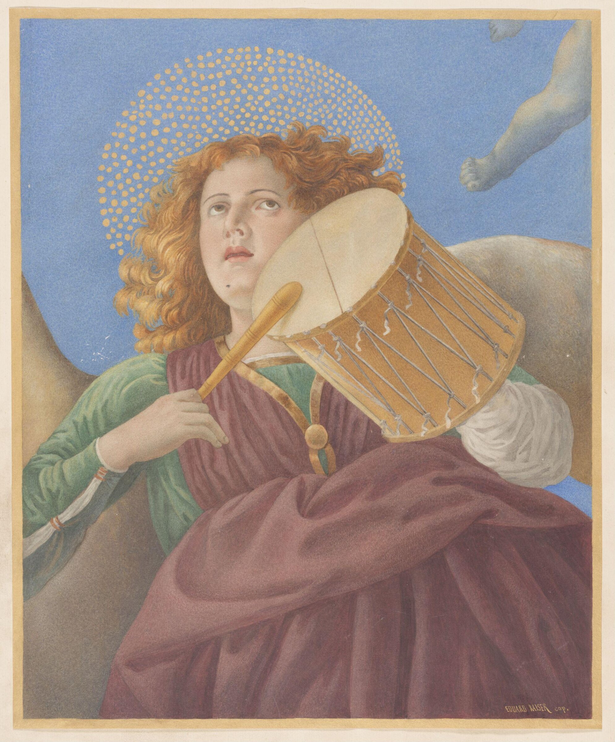 Copy after the painting Angel with Tambour by  Melozzo da Forli in the Pinacoteca Vaticana, Rome, Edward Kaiser, Inscribed in ink EDUARD KAISER COP.