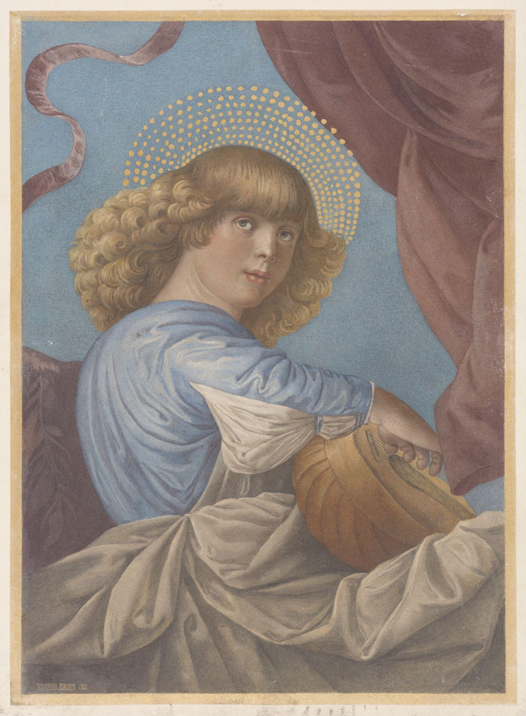 Copy of a detail of the painting        , Angel with Lute by Melozzo da Forli in the Pinacoteca Vaticana,  Rome, Edward Kaiser, Inscribed in ink EDVARD KAISER COP.