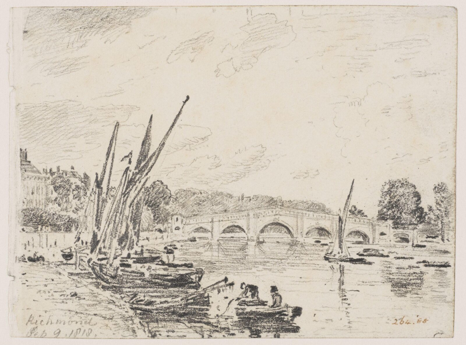 Richmond Bridge with barges in the Thames, John Constable, 09/09/1818