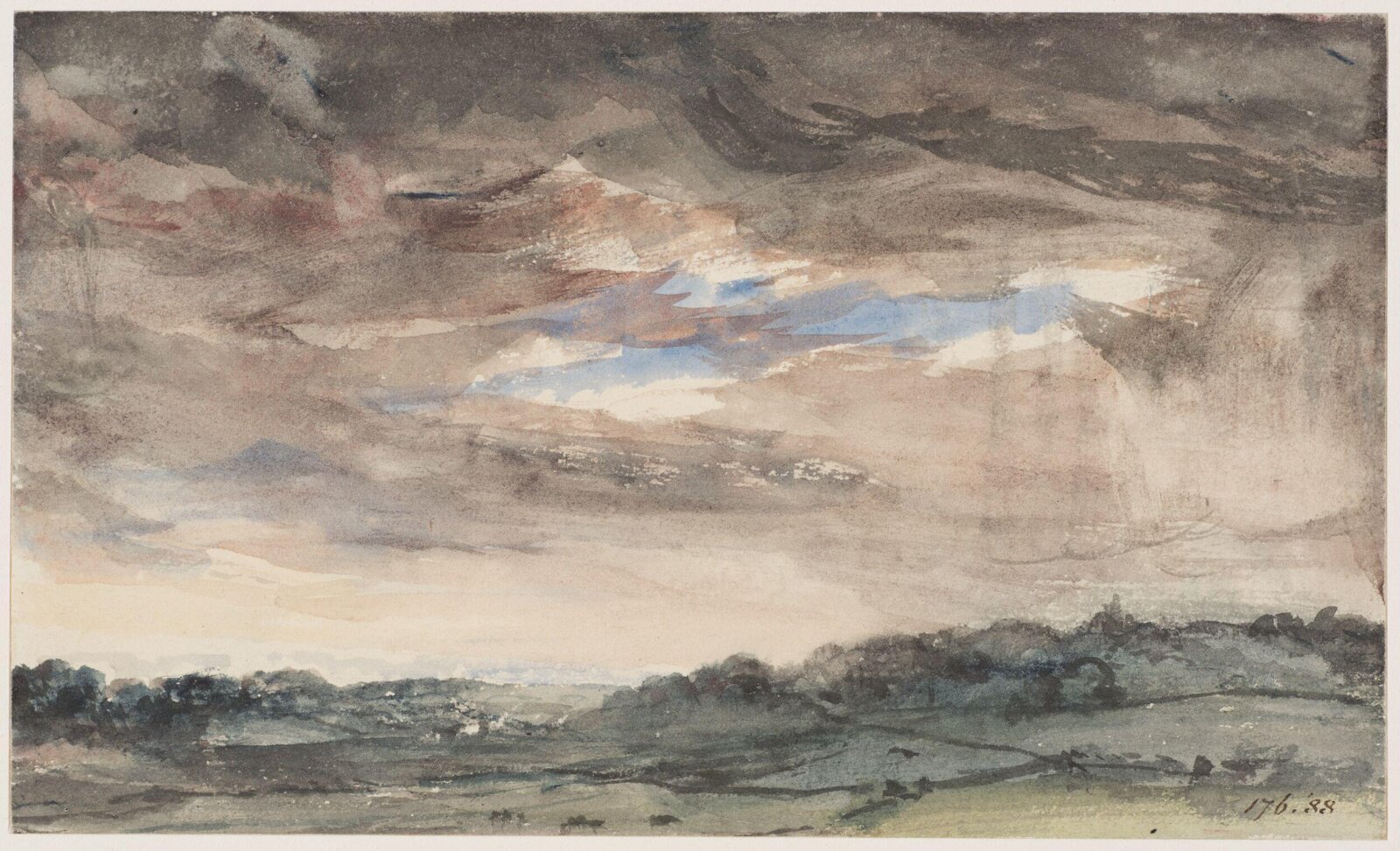 View over hilly country, with a stormy sky, John Constable, ca. 1830-6
