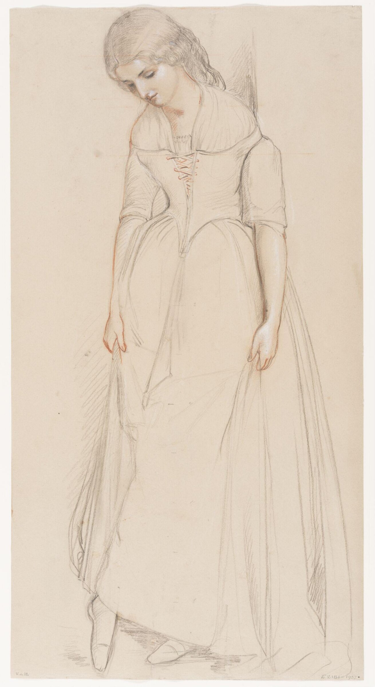 Study for the woman near the doorway in <i>Cinderella About to Try on the Glass Slipper</i> (1842), Richard Redgrave, 1842