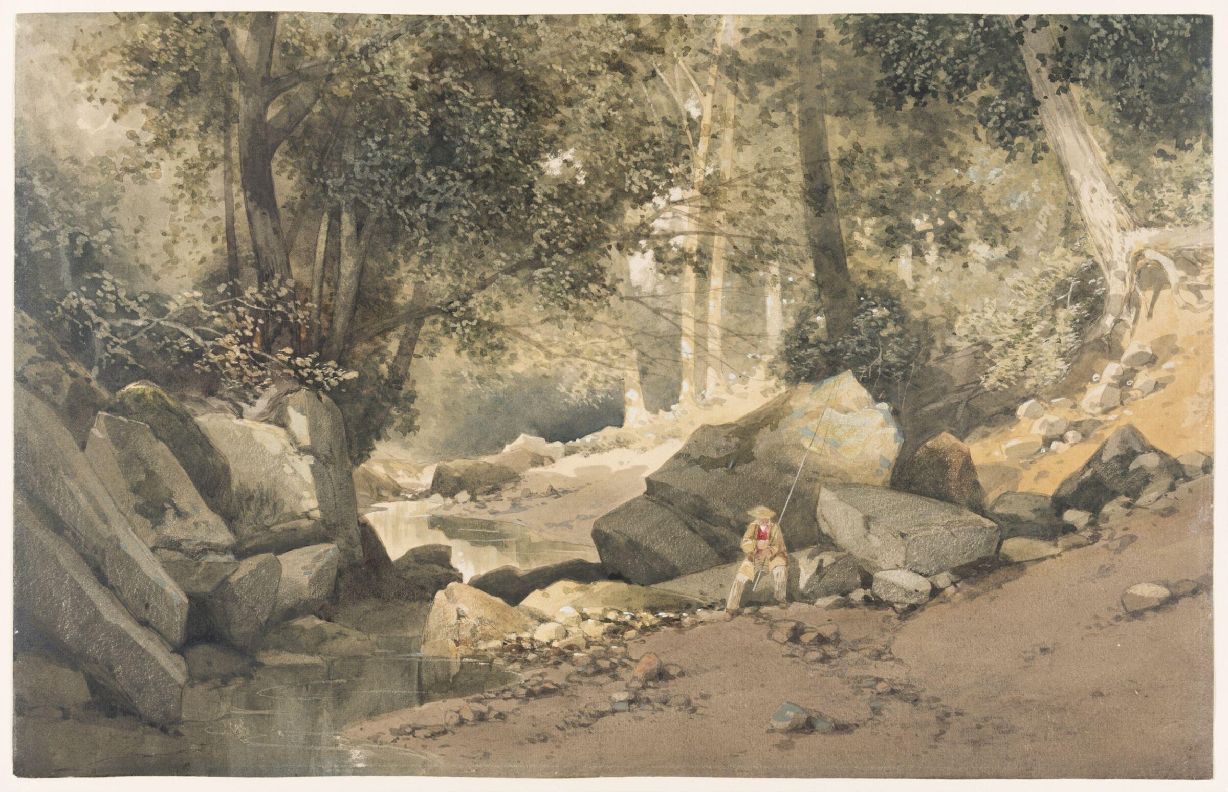 Rocky Woodland Stream with Fishermen, Harding, ca. mid 19th century