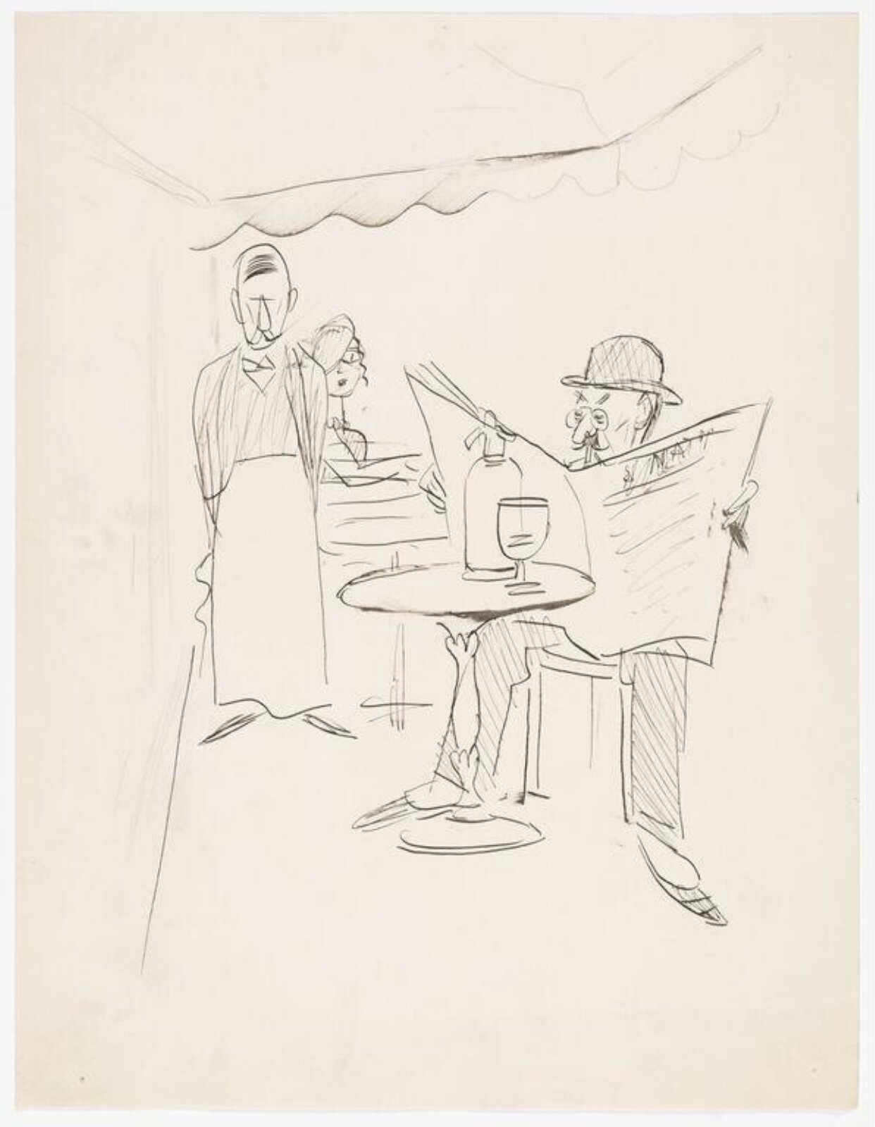 A scene in a French café, Karl Arnold, 1936
