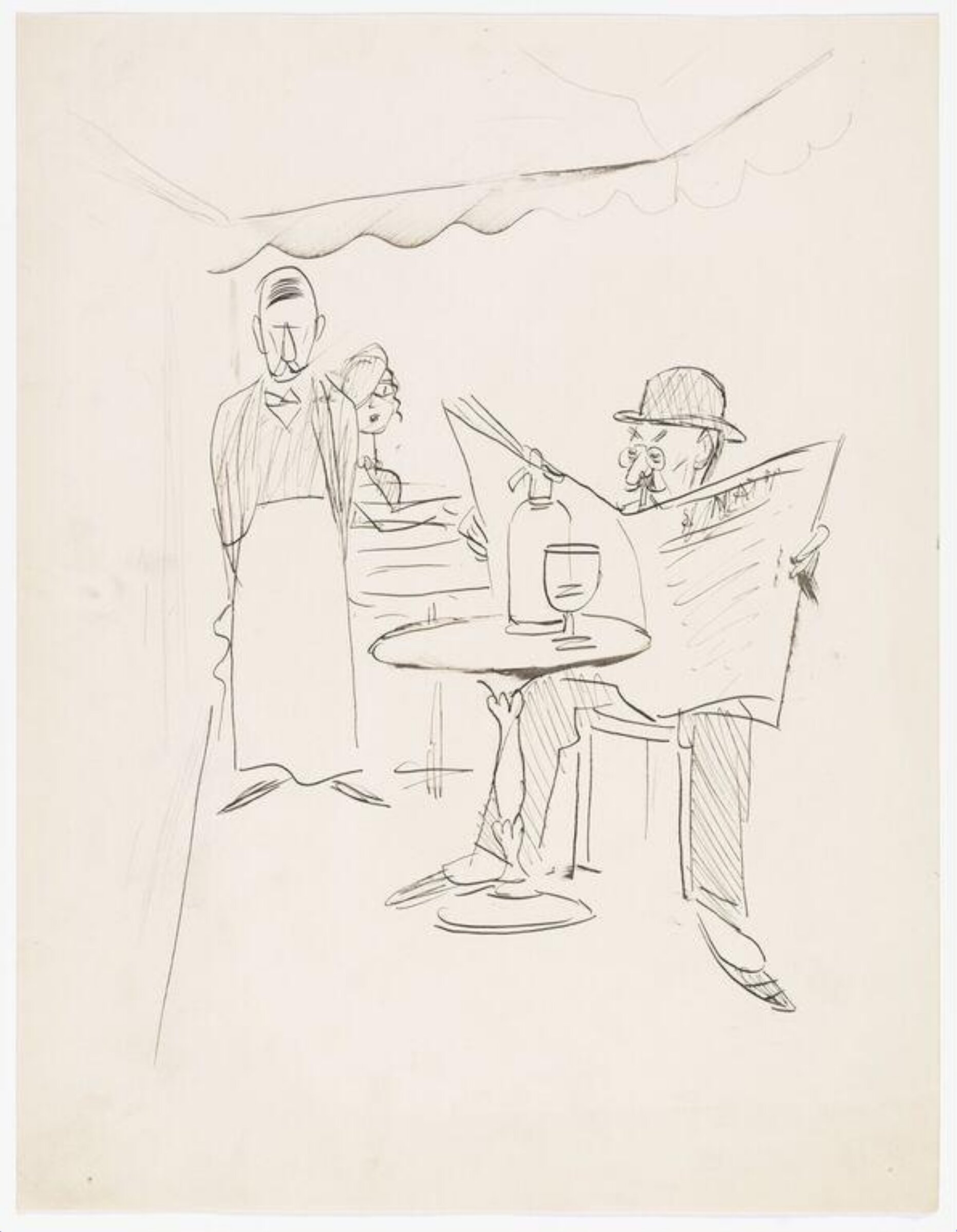 A scene in a French café, Karl Arnold, 1936