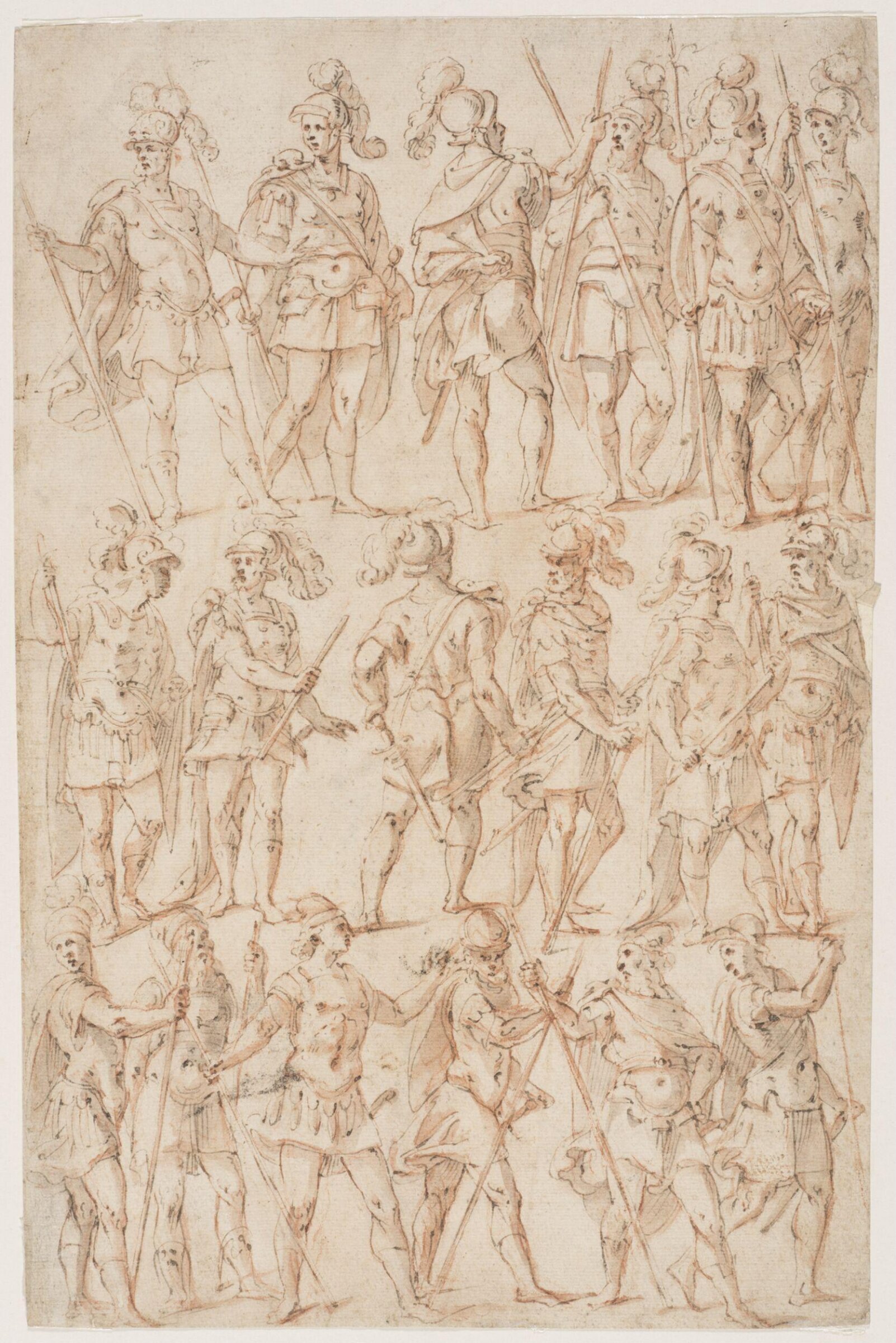 Designs for figures in a triumphal procession, Carlo Urbino, 1550-1599