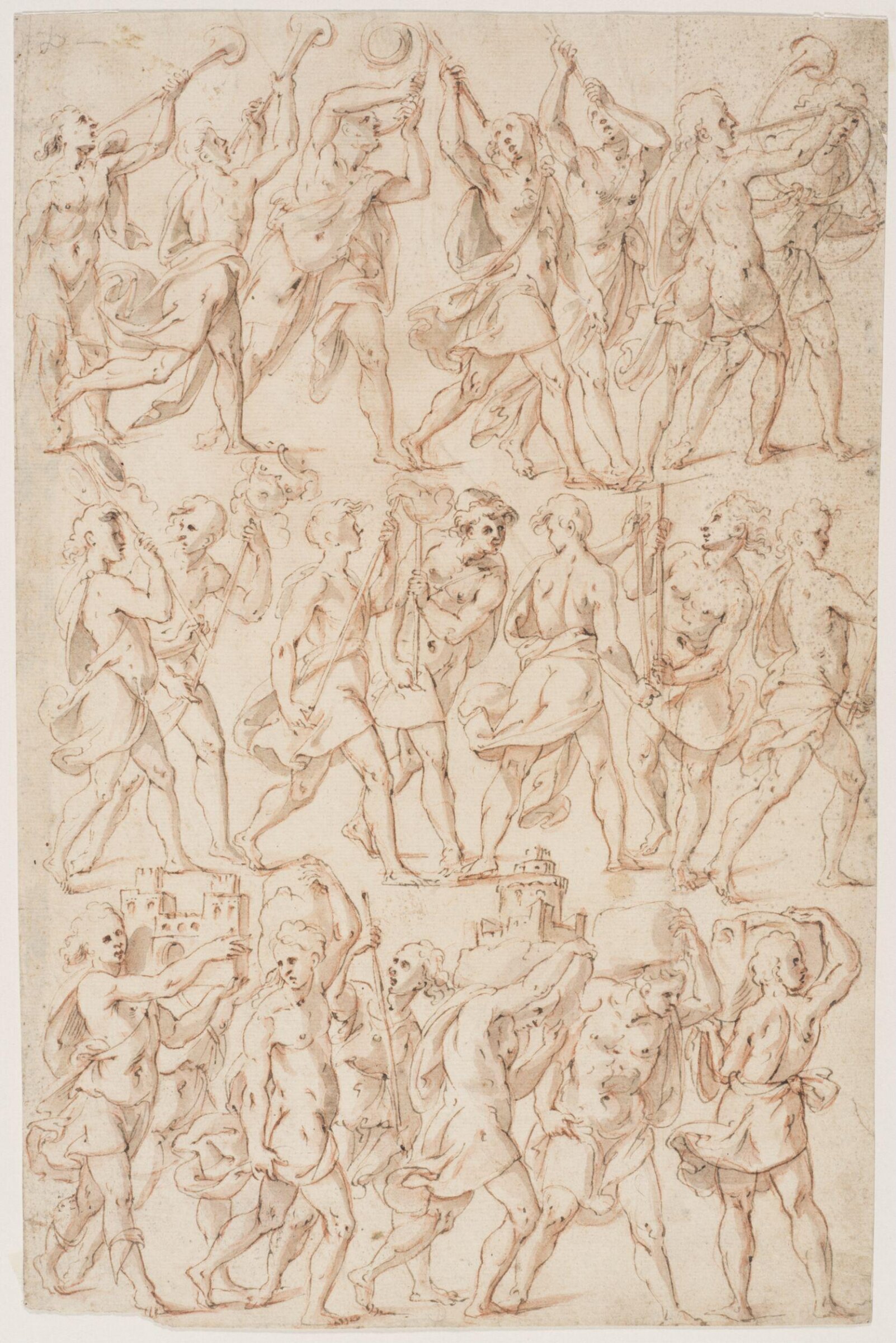 Designs for figures in a triumphal procession, Carlo Urbino, 1550-1599