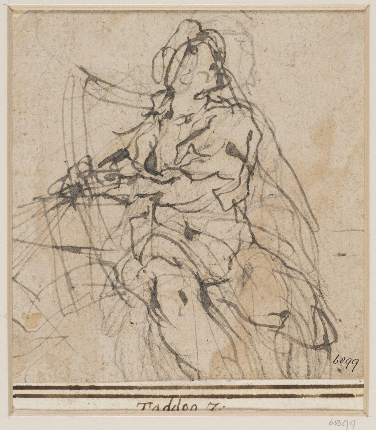 Unknown, Rough sketch of a seated figure, apparently playing on the harp