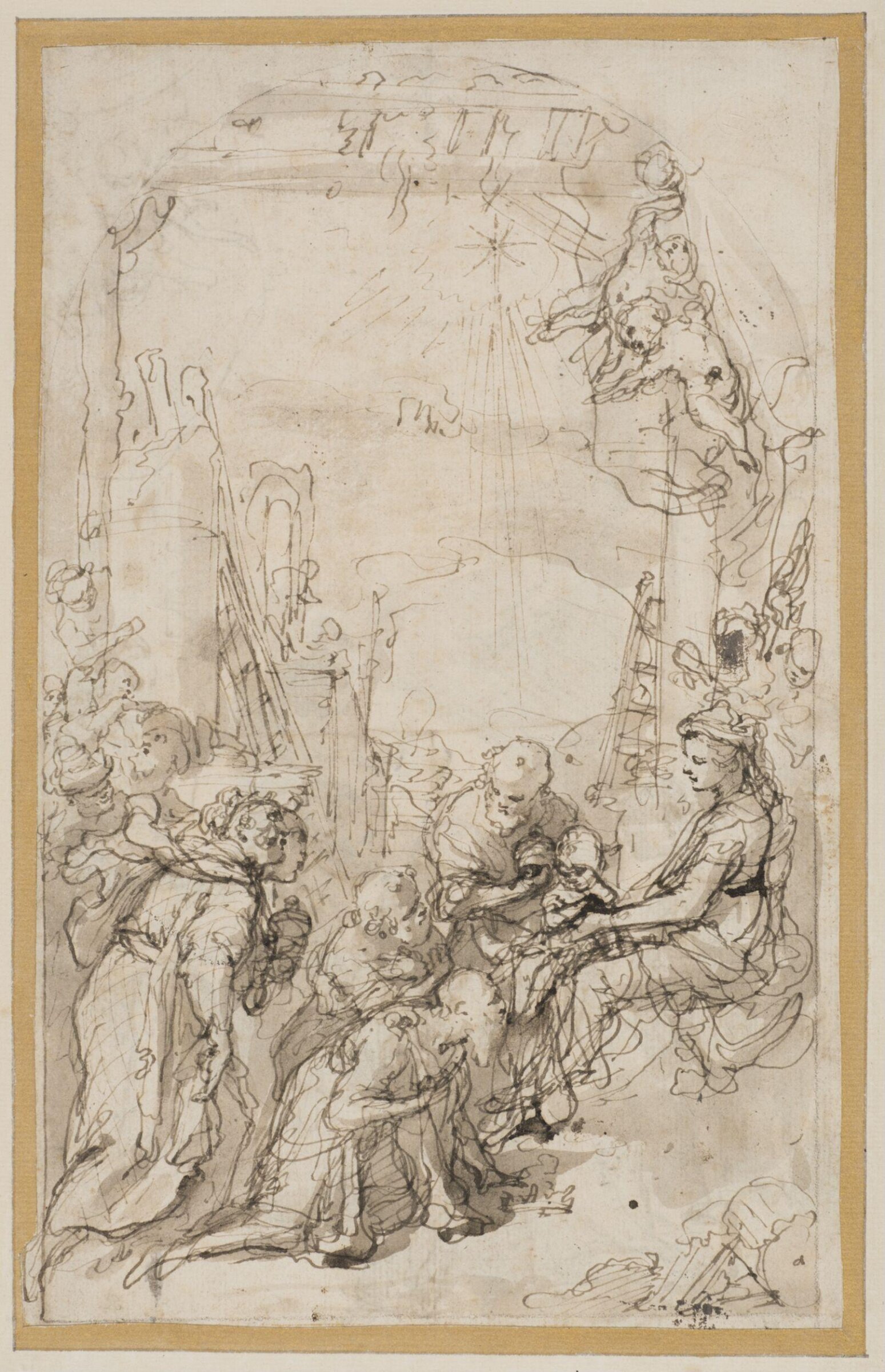 <i>Recto:</i> The Adoration of the Magi, <i>Verso:</i> The same subject, with an arched, instead of a square top and other differences, Federico Zuccaro, 16th century