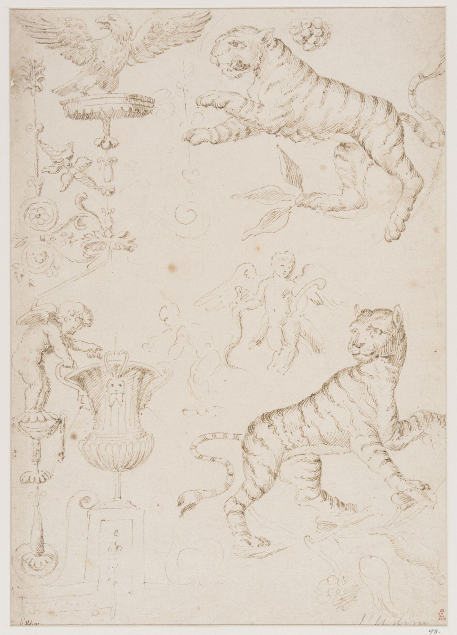 Sketches of grotesque ornaments in the Vatican Loggia, copy after Raphael, mid 16th century