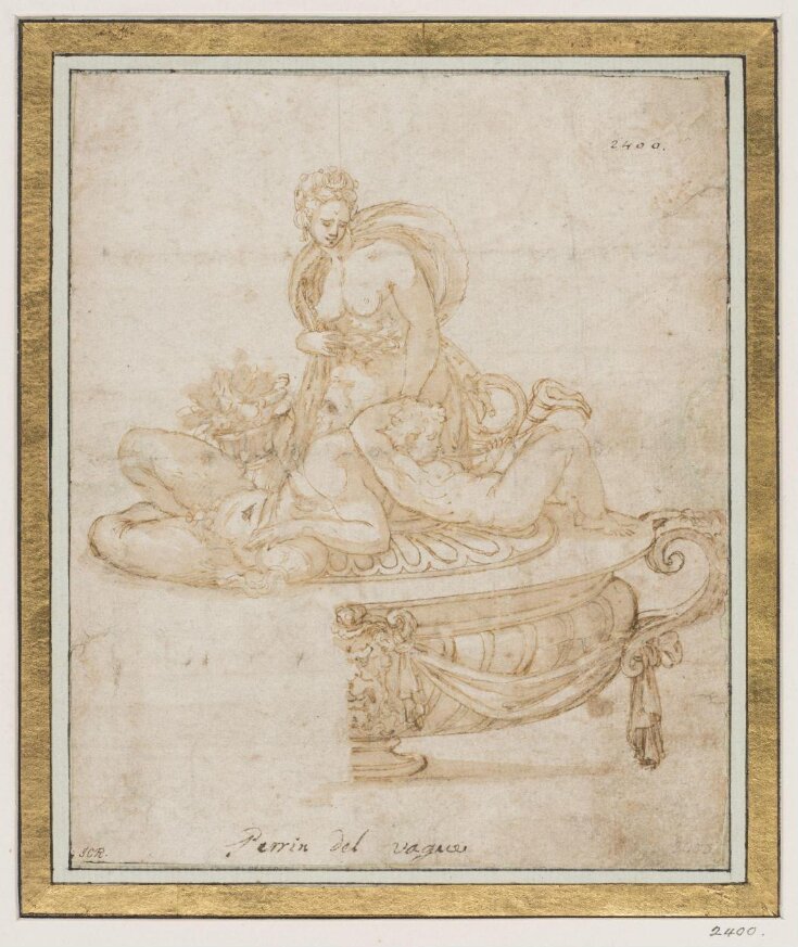 Design for a dish and cover, with Selene, Endymion and a river god on the cover top image