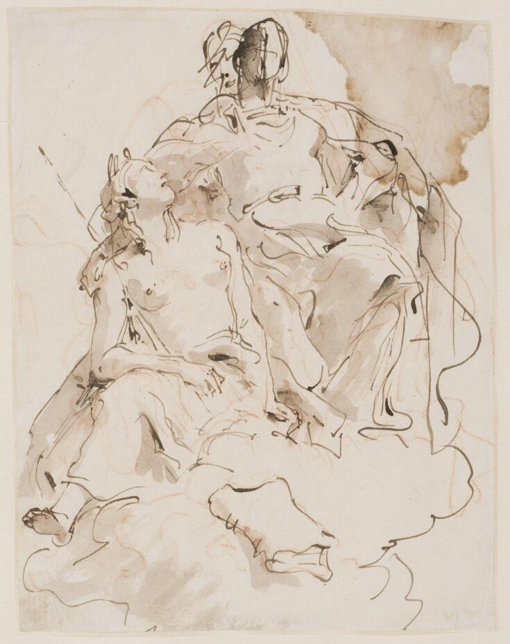 Recto: Allegorical Subject: An enthroned figure in clouds, with a female figure to the left. Verso: A slight and insistinct sketch of a similar theme top image