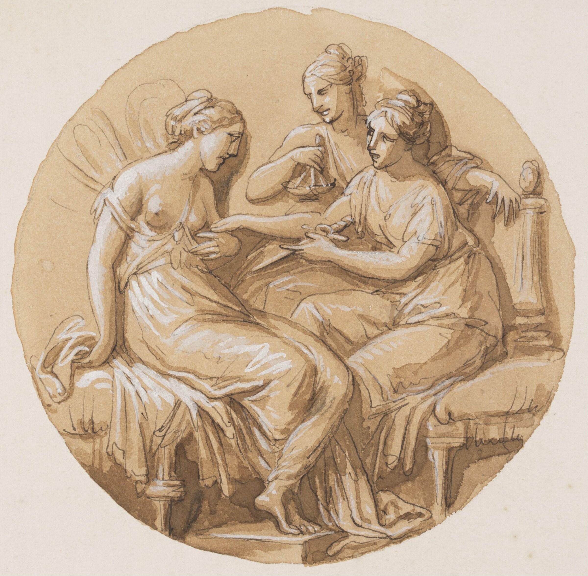 Preliminary design for a painted roundel, showing  Psyche and her jealous sisters [?], Antonio Zucchi