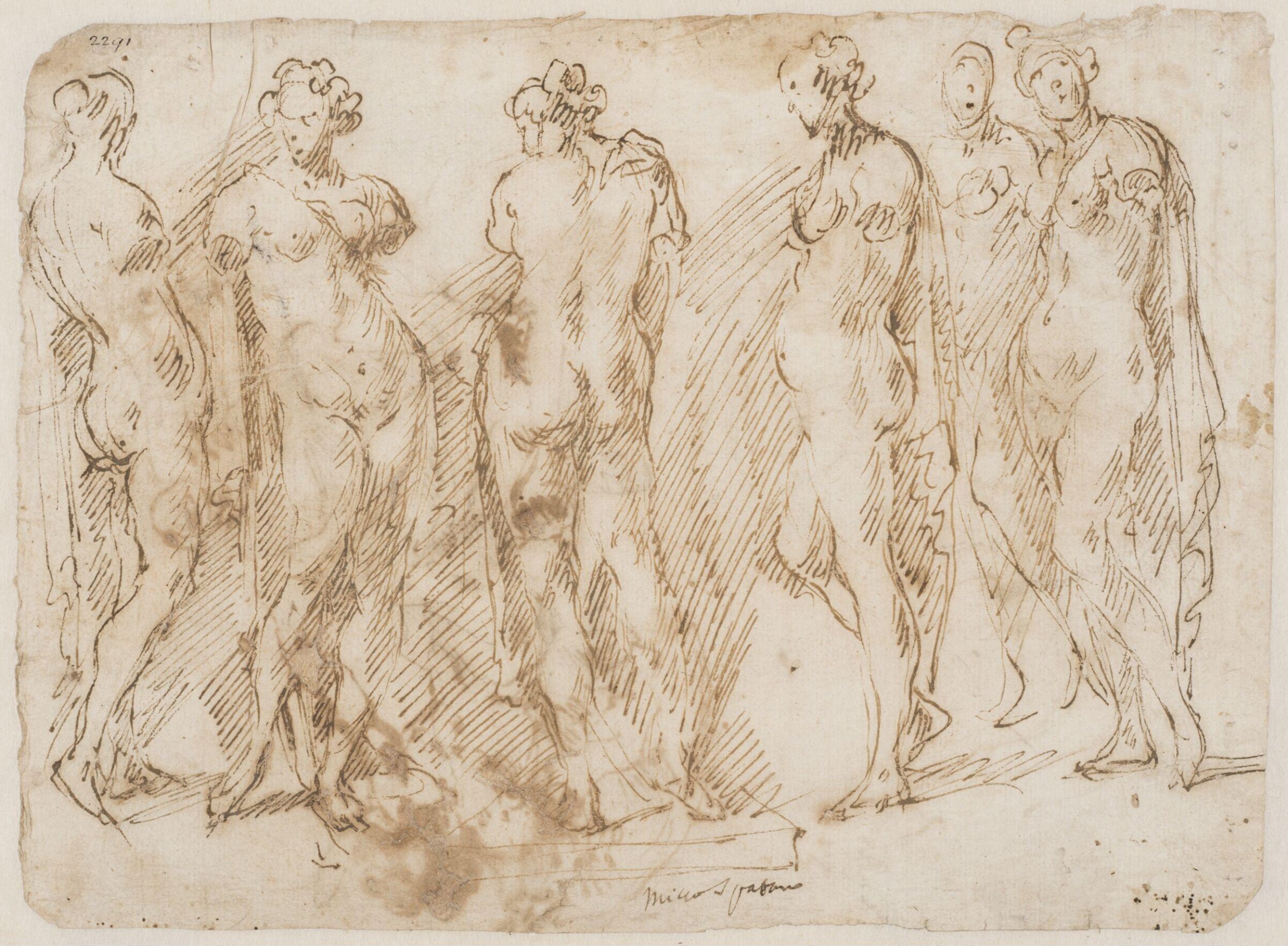 Six studies after an armless state of a female nude, Domenico Gargiulo, 17th century