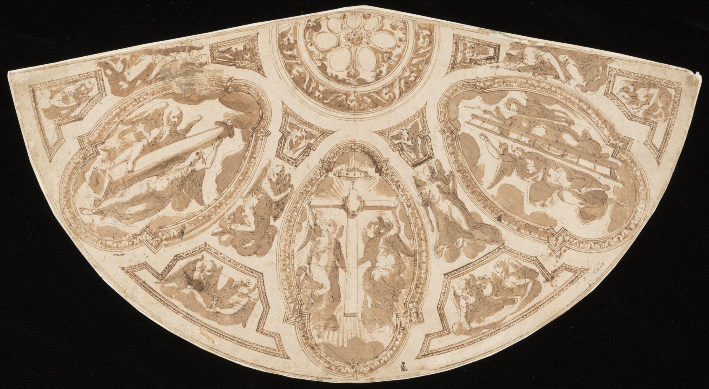Design for the ceiling of an apse or chapel, decorated with coffers enclosing angels displaying the instruments of the Passion, Джованни Гуэрра, конец XVI века