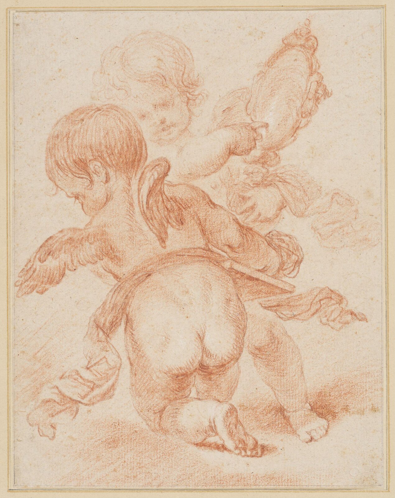 Two putti displaying a cartouche, 17th century