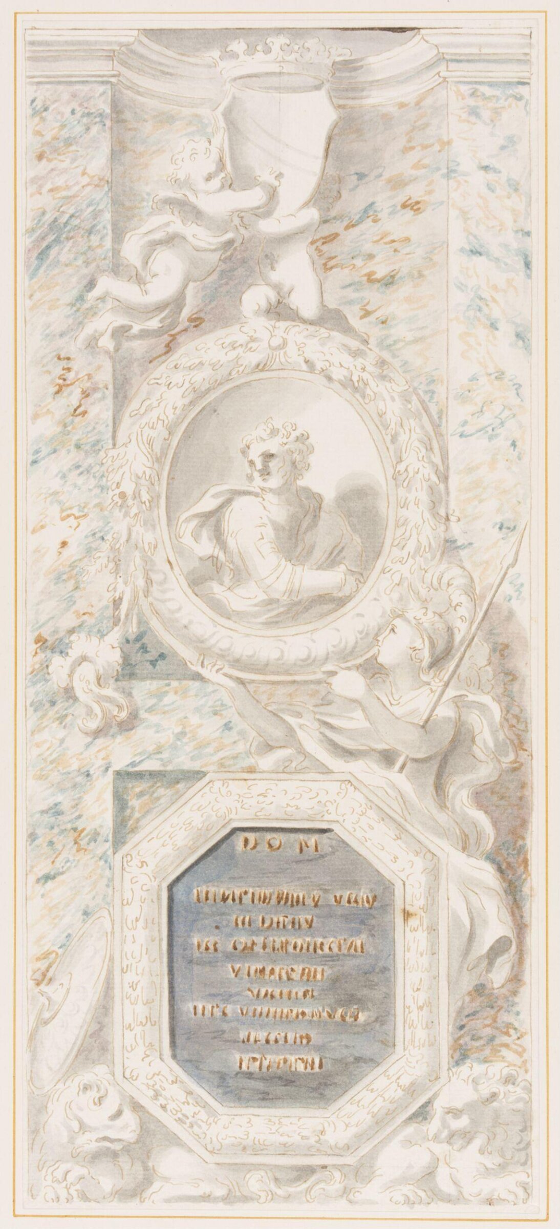 Design for mural monument with a portrait bust of the deceased in a medallion, Domenico Parodi, 1668-1740