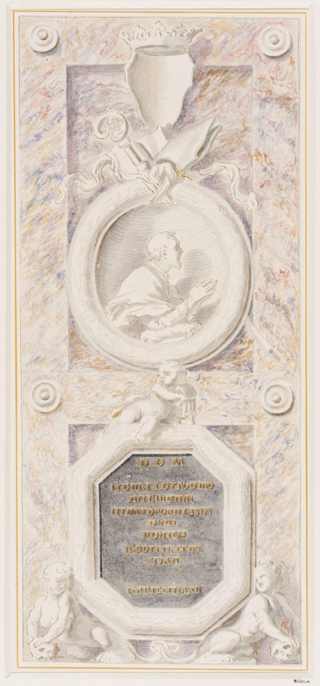 Design for mural monument with a portrait bust of the deceased in a medallion, Domenico Parodi, 1668-1740