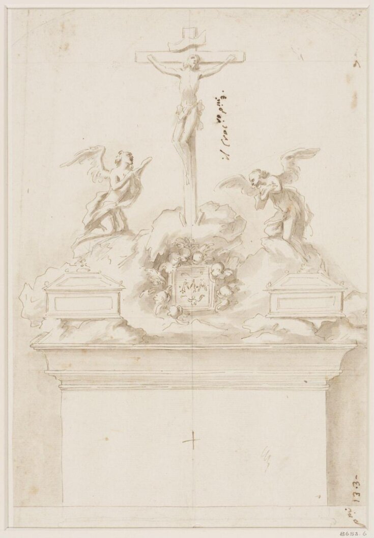 Design for an altar with a crucifix flanked by praying angels top image