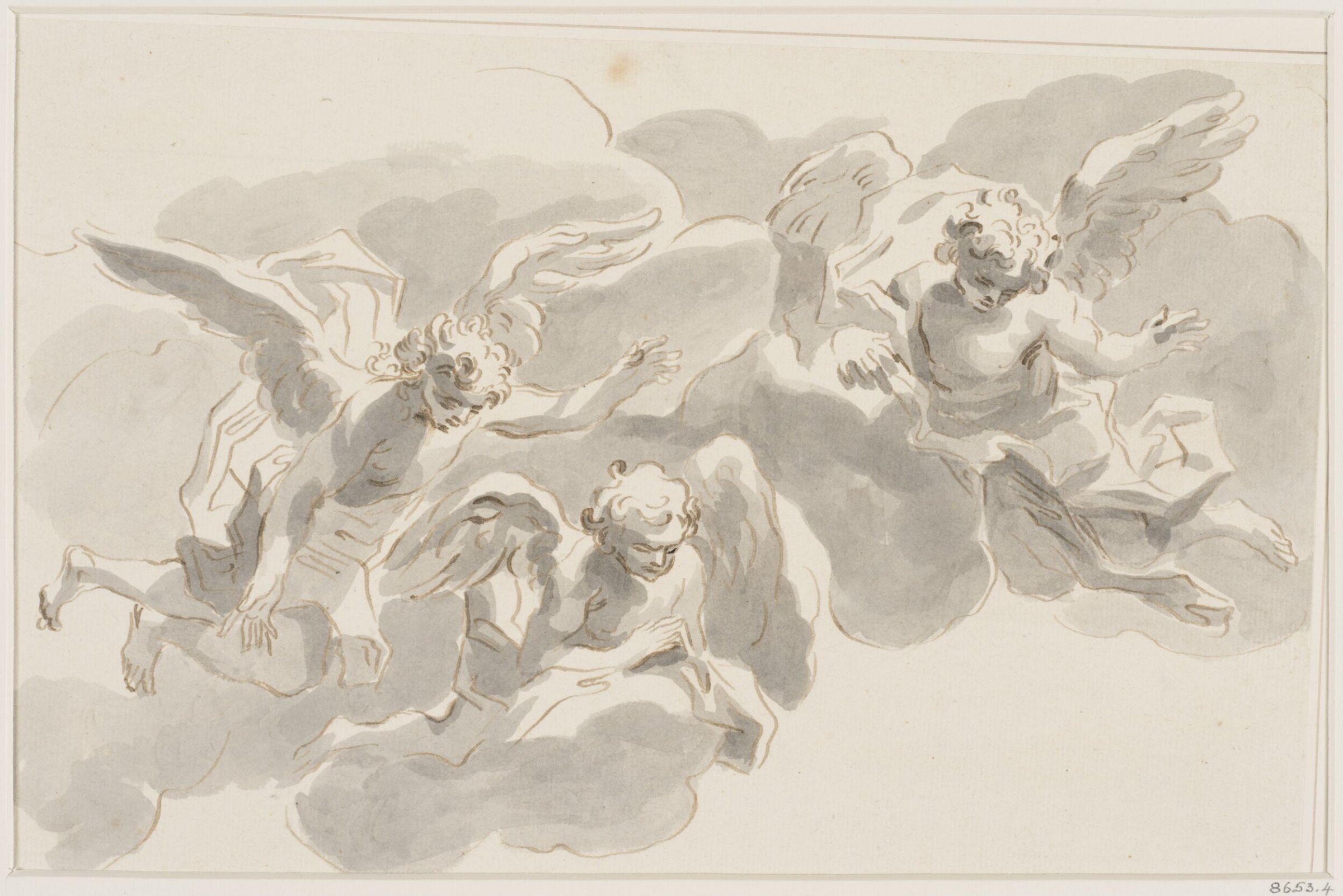 Three angels among the clouds; sketch for part of a ceiling, Domenico Parodi, 1668-1740