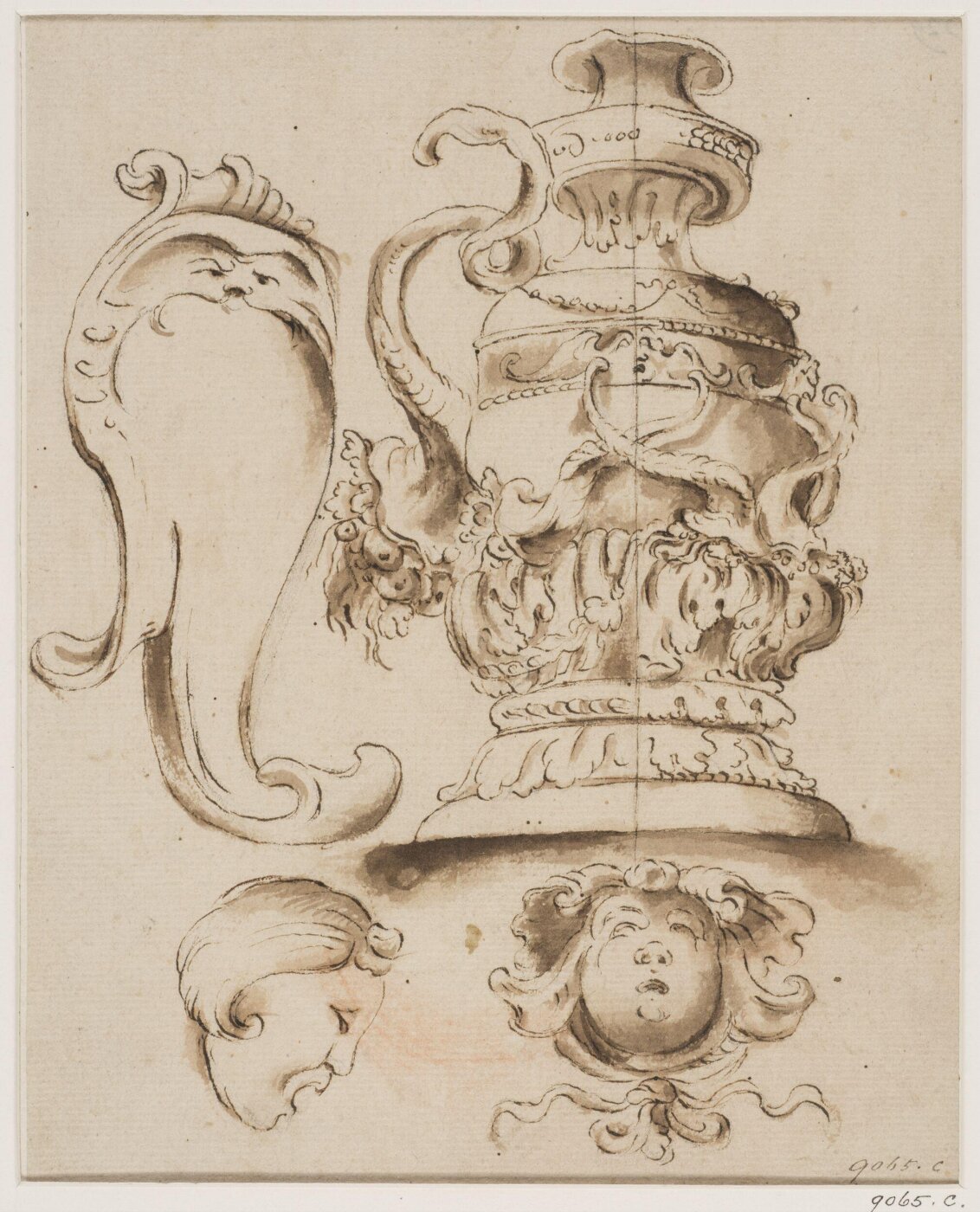 Unknown, A vase, a cartouche and two heads