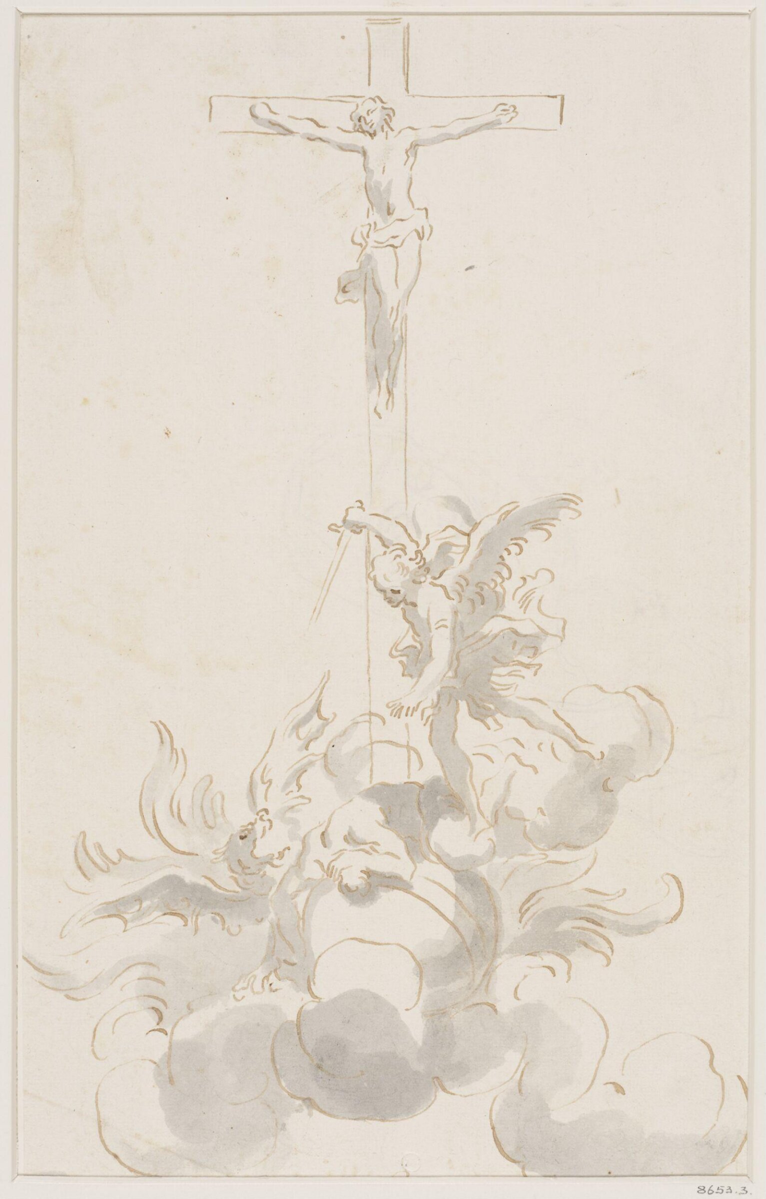 St Michael slaying the dragon at the foot of a crucifix, Domenico Parodi, 1668-1740