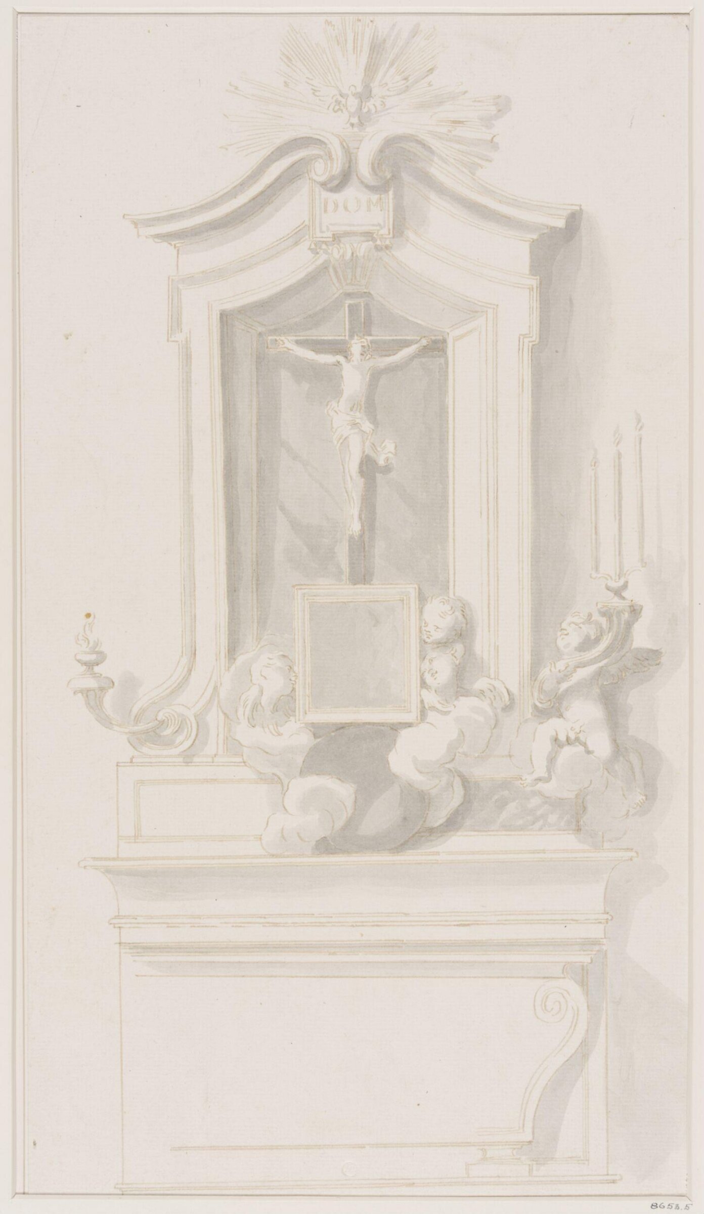 Deisgn for an altar with a reredos in the form of a tabernacle containing a crucifix, Domenico Parodi, 1668-1740