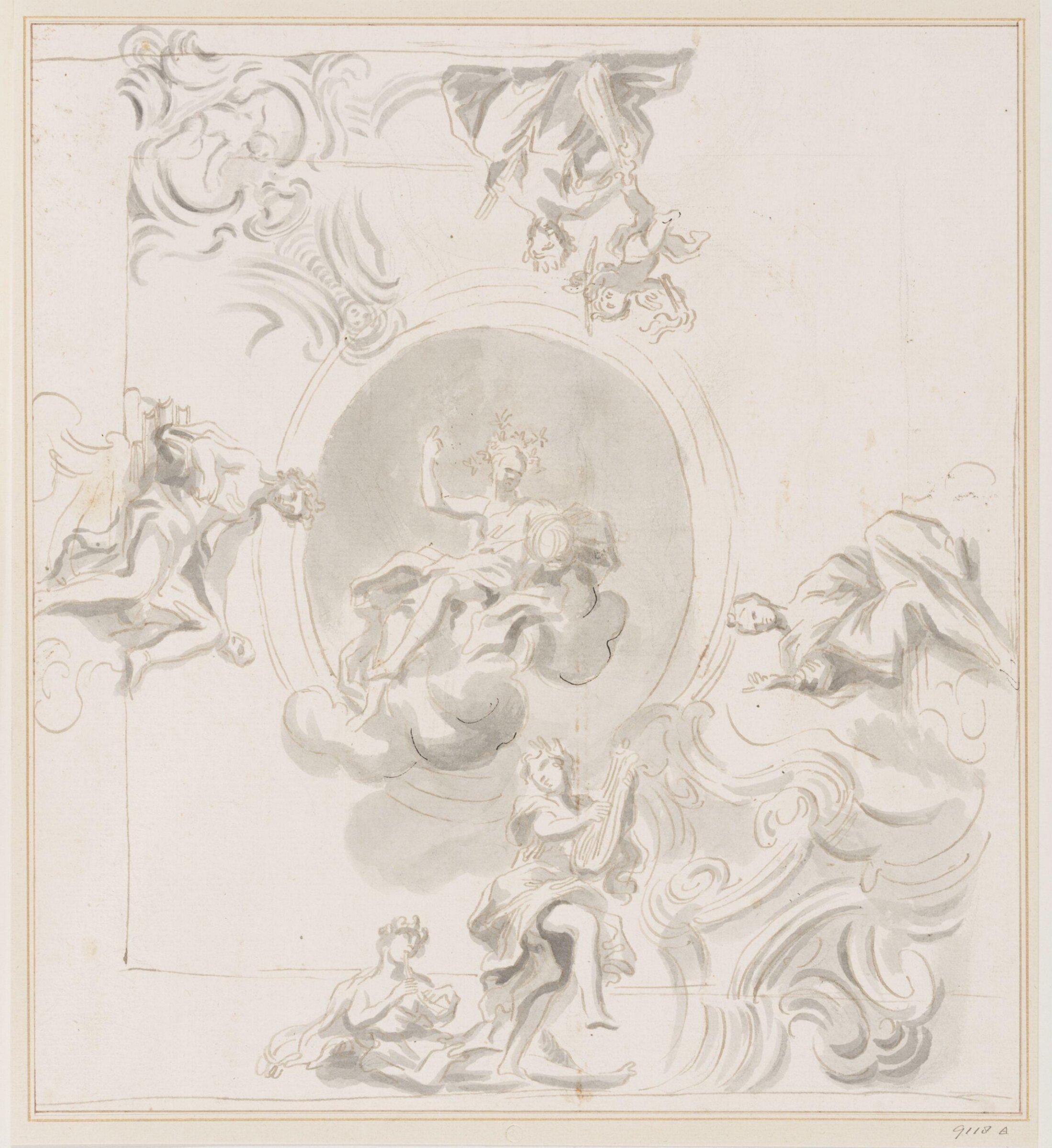 Design for a ceiling with figures of the Muses, Domenico Parodi, 1668-1740