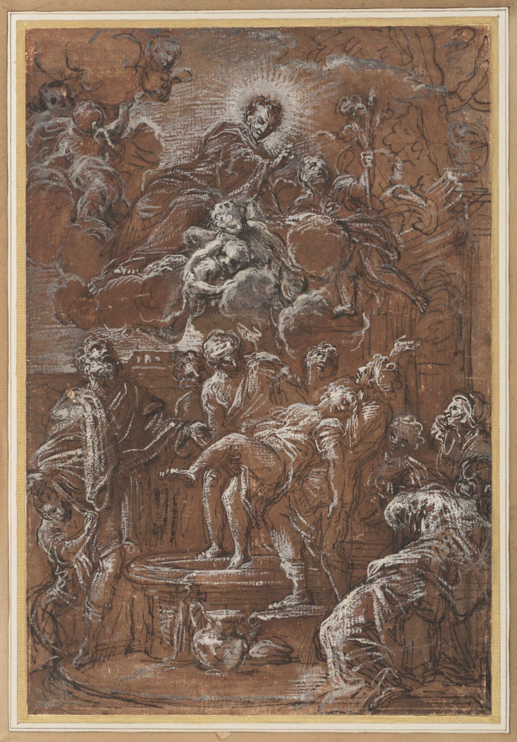 Swooning female figure being raised from the basin of a fountain, Giuseppe Passeri, ca. late 17th century