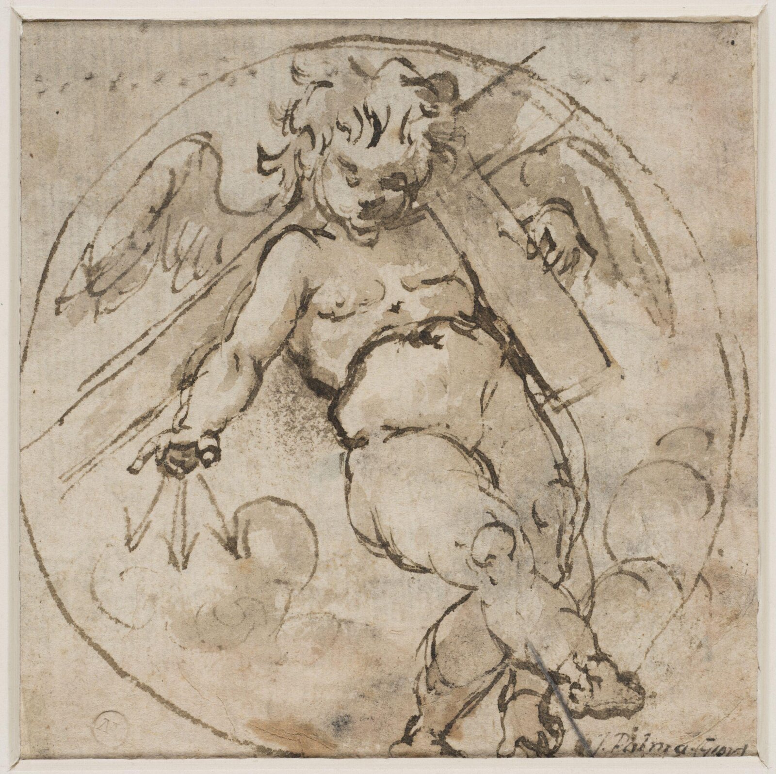 A cherub carrying a cross and nails, late 16th century