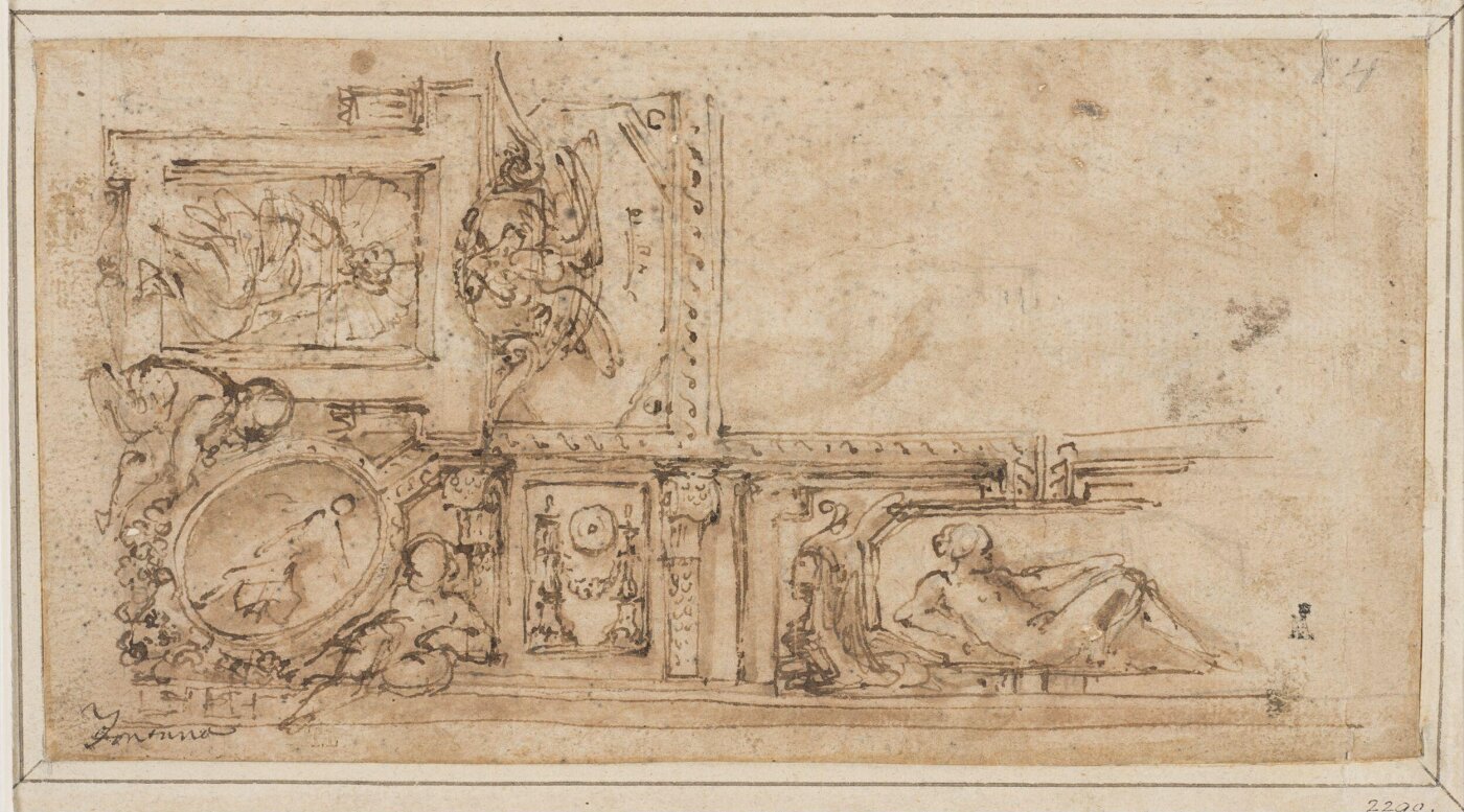 Unknown, Ceiling design with human figures in small compartments