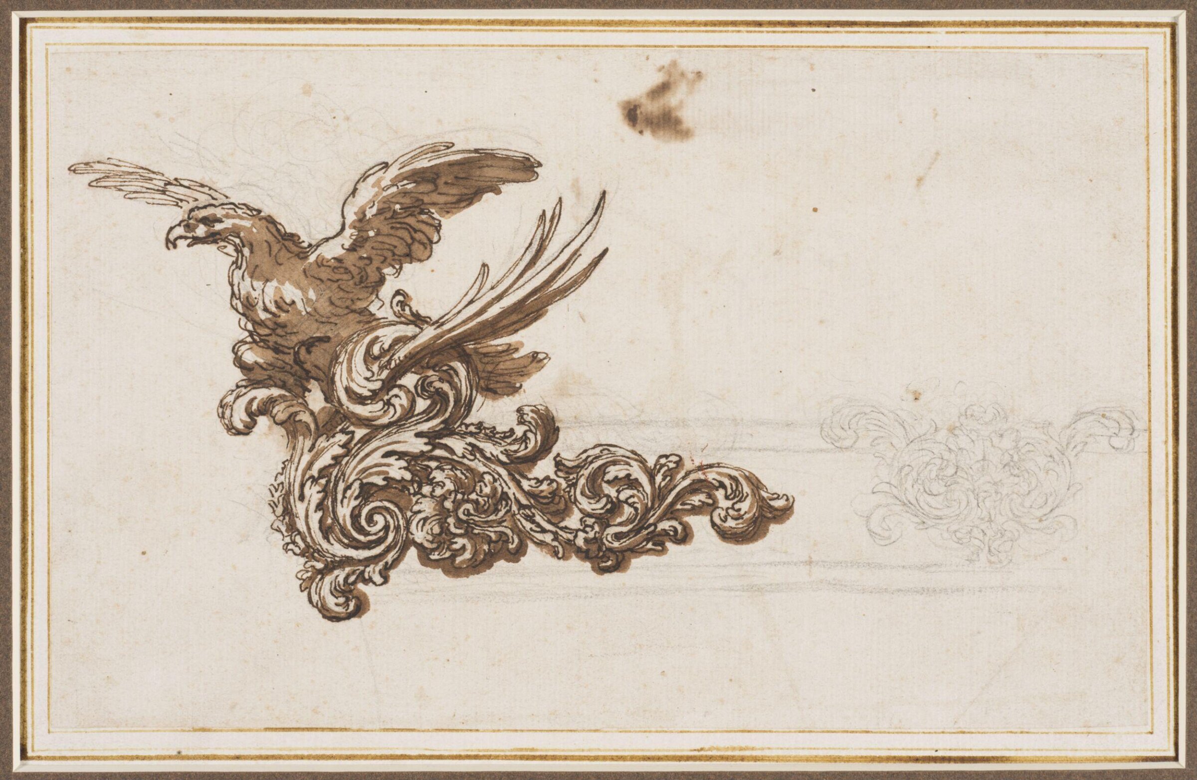 Ornamental design, incorporating an eagle, probably for the foot of a casket, Ciro Ferri, ca. 1670