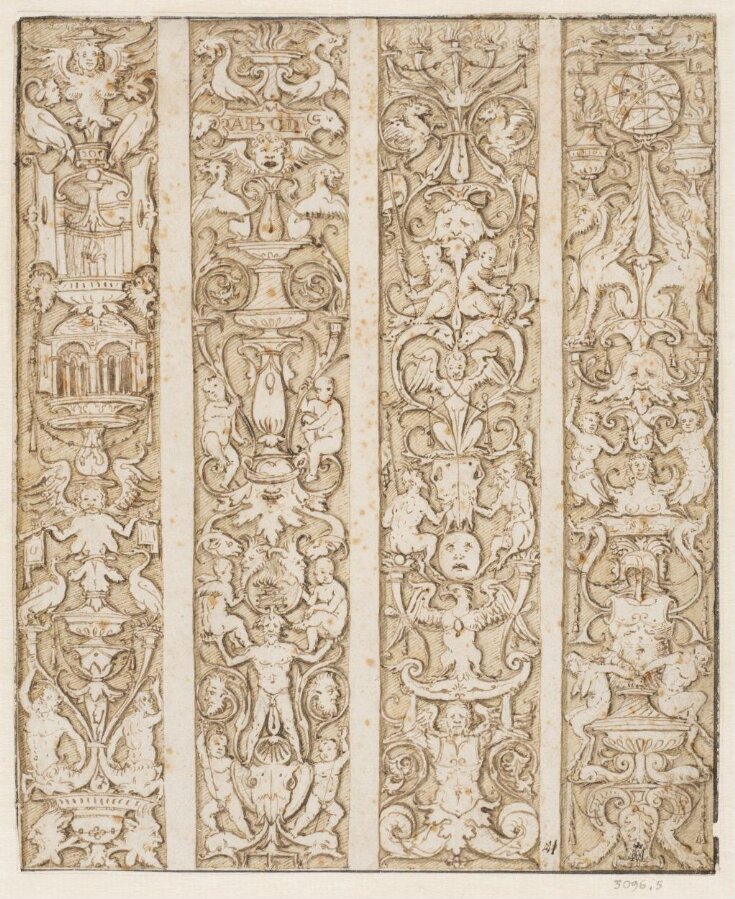 Designs (4 on 1 sheet) for panels of grotesque ornament top image