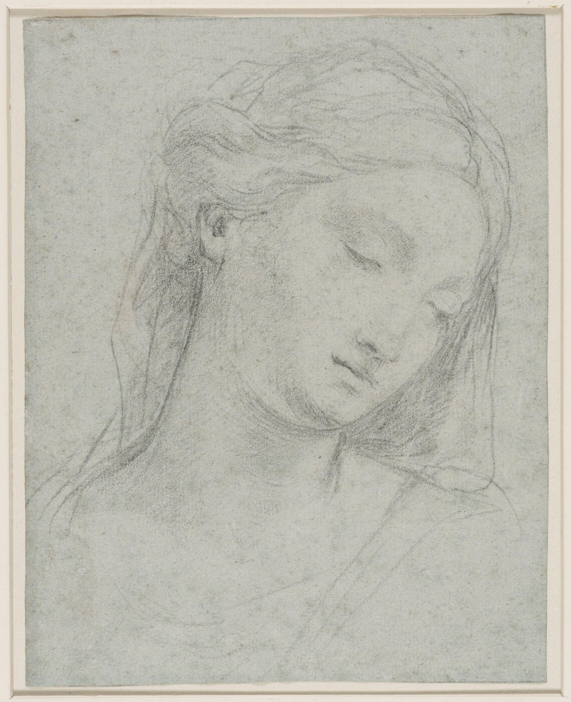 Unknown, Recto: Head of a woman with downcast eyes