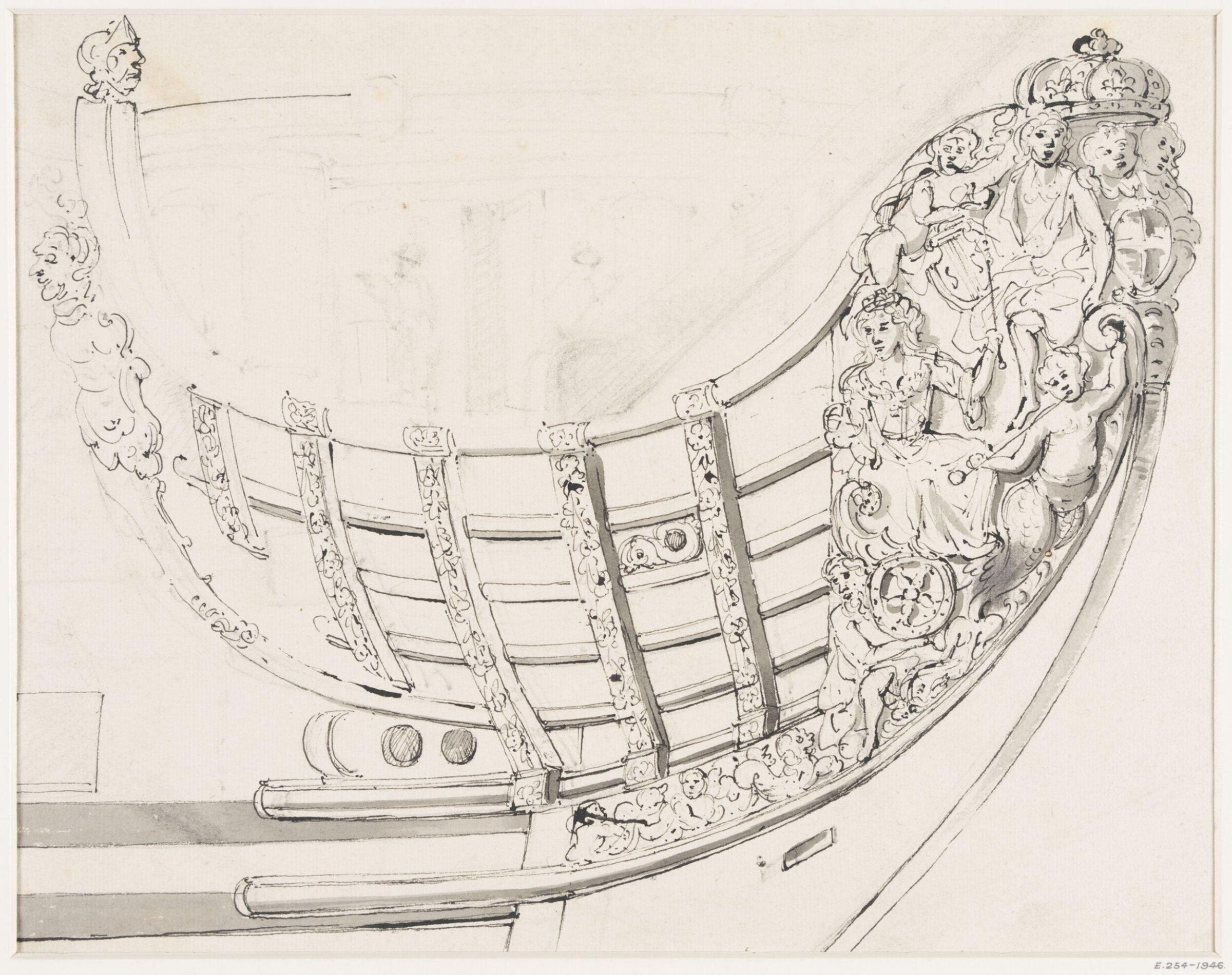 Design for the prow of a ship, Willem Van de Velde, 1633-1707